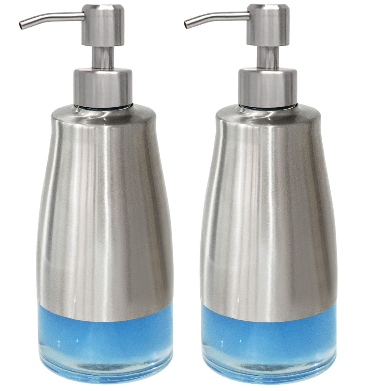 Aumio 2 Pack Soap Dispenser Stainless Steel Case Glass Liner Hand Pump Dispenser