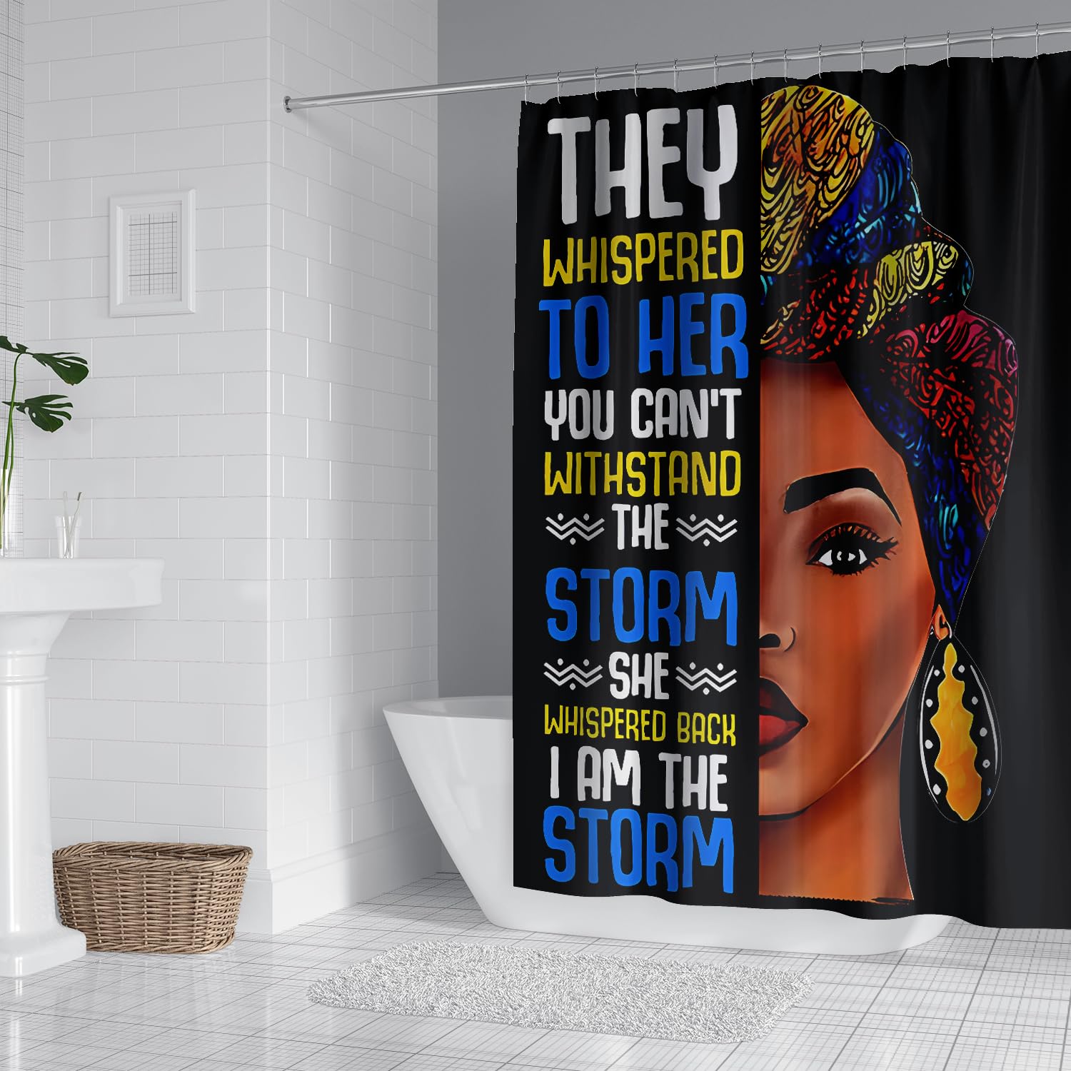 African Woman Shower Curtain Afro American Black Girl Fabric Shower Curtain Funny Shower Curtains Inspirational Quotes Waterproo