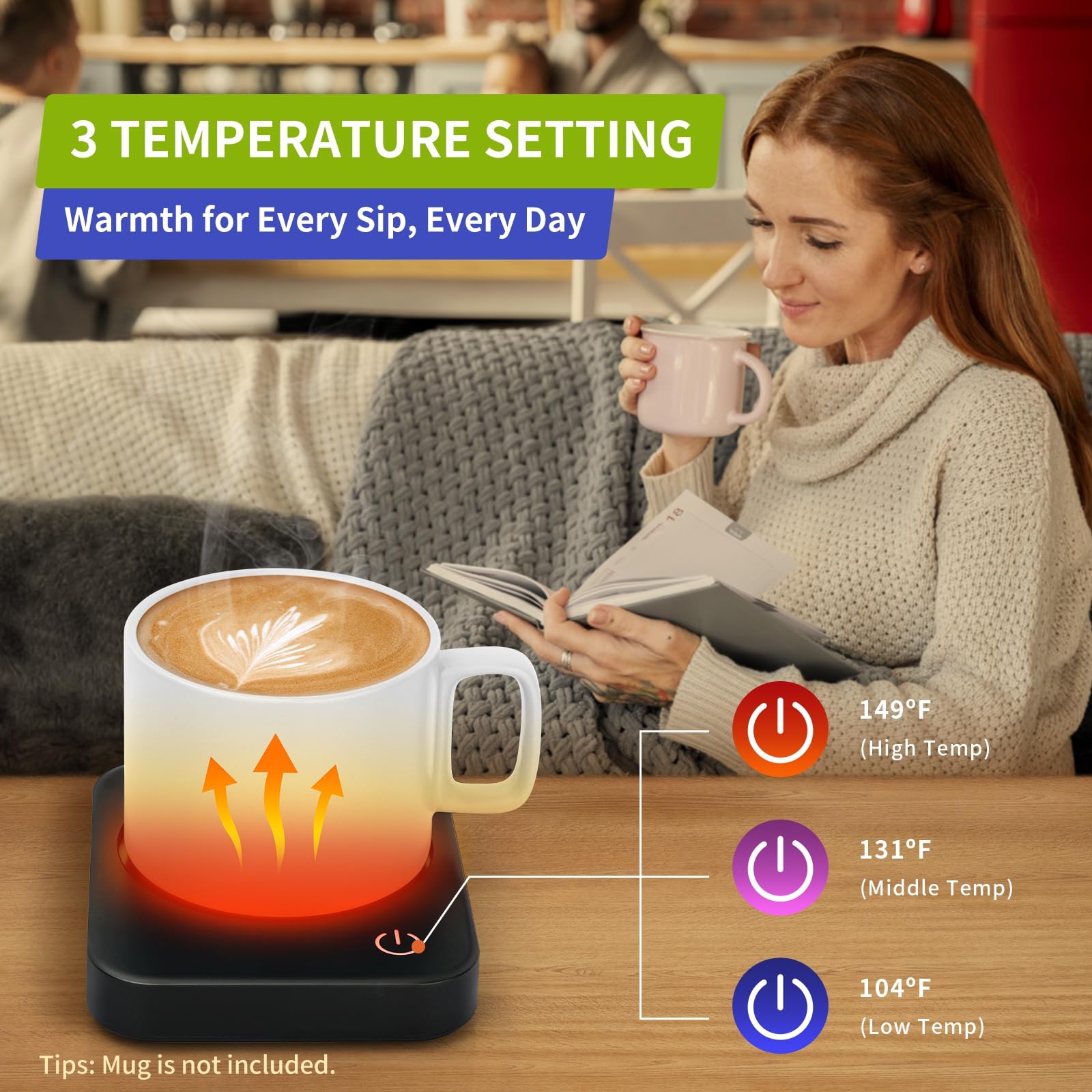 VOBAGA Coffee Mug Warmer  Electric Coffee Warmer for Desk with Auto Shut Off  3 Temperature Setting Smart Cup Warmer for Heating Coffee  Beverage  Milk  Tea and Hot Chocolate (No Cup)