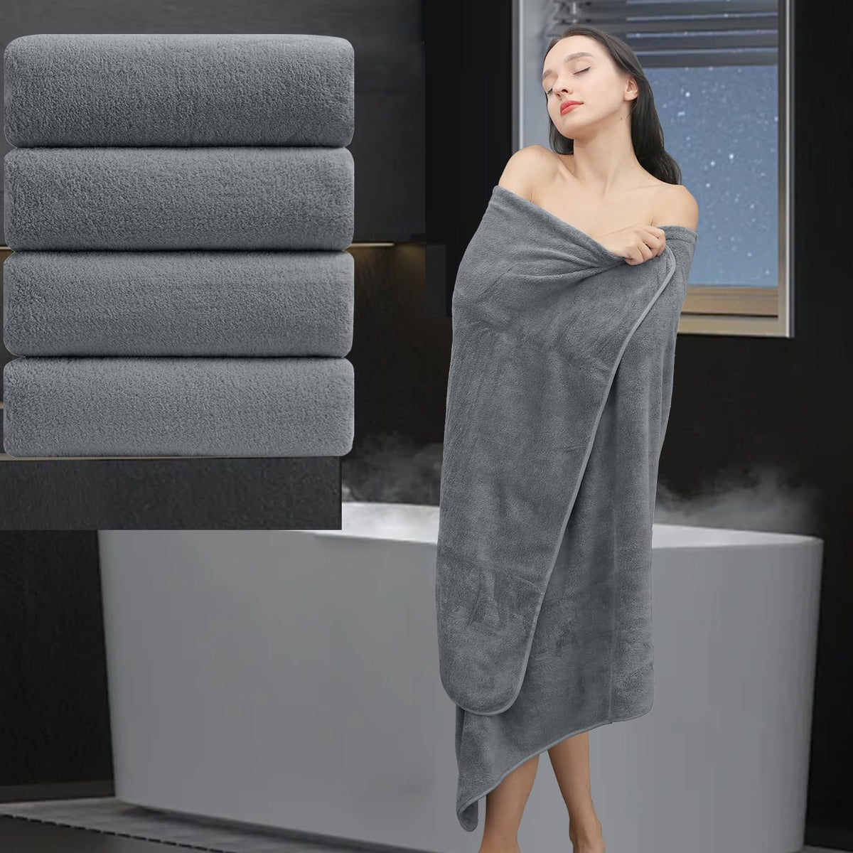 Extra Large Bath Sheet 4 Piece (35''X70'')-Ultra Soft Oversized Bath Towel,Bath Sheet Towel Set For Bathroom Hotel,Plush Highly