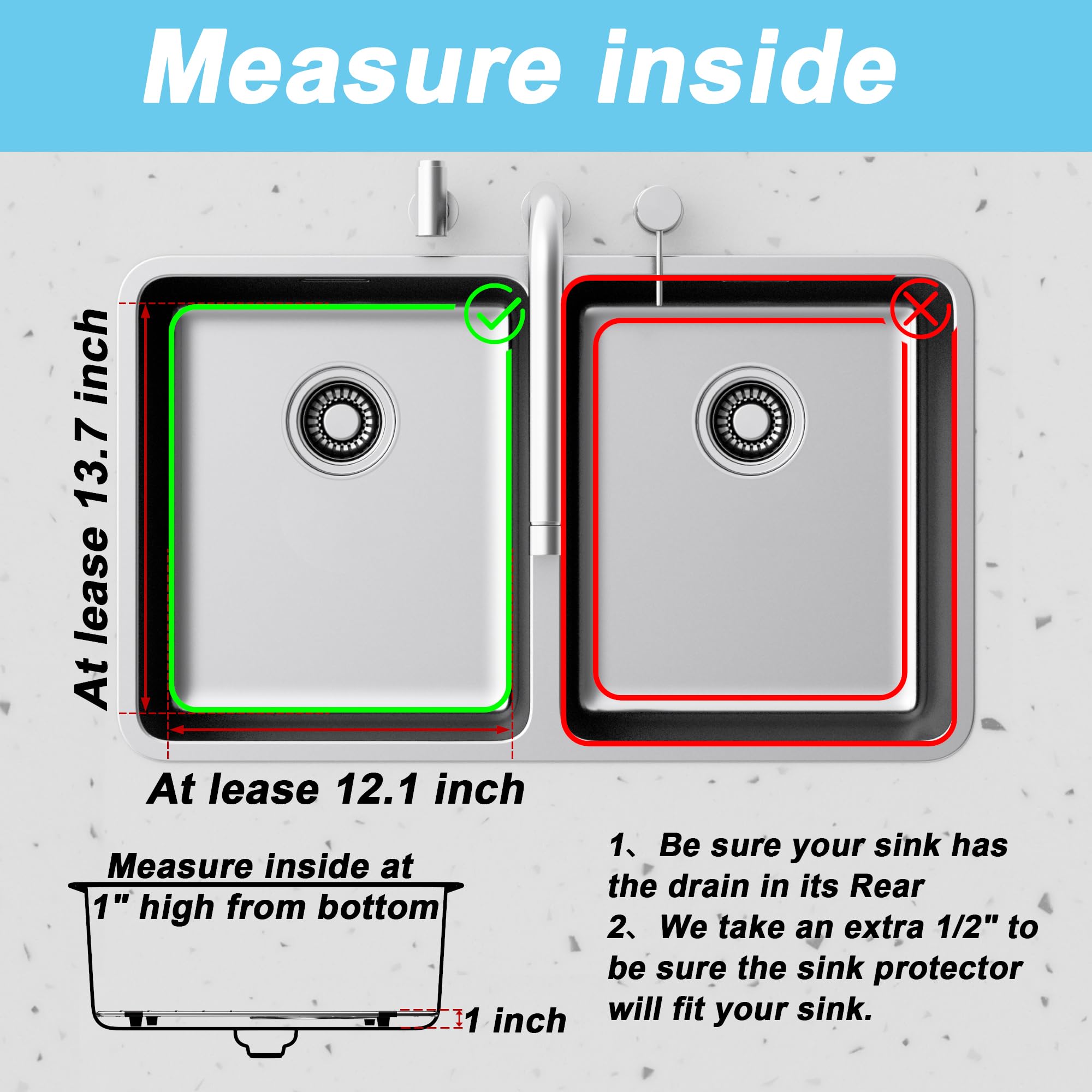 Alonsoo Sink Protectors for Kitchen Sink Stainless Steel Sink Grid  Sink Rack for bottom of Sink 13.2''L?1.6''W with Rear Drain 1 Pack
