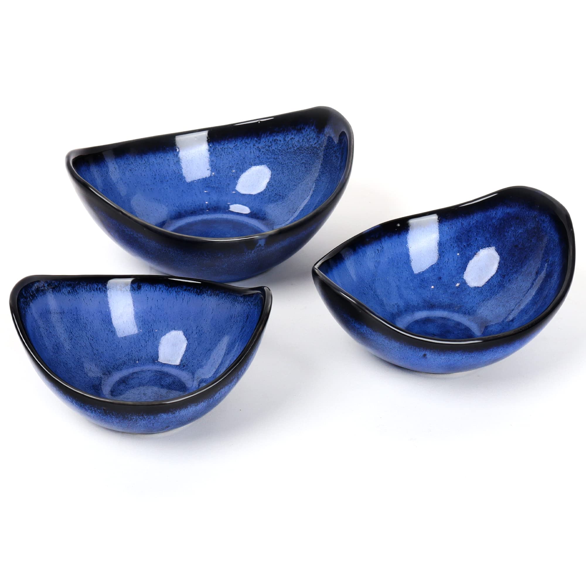 SKOBELOFF Blue Ceramic Serving Bowls For Cookies, Dry Fruits, Sweets And Other Snacks Platter Set Of 3, 1000 milliliter