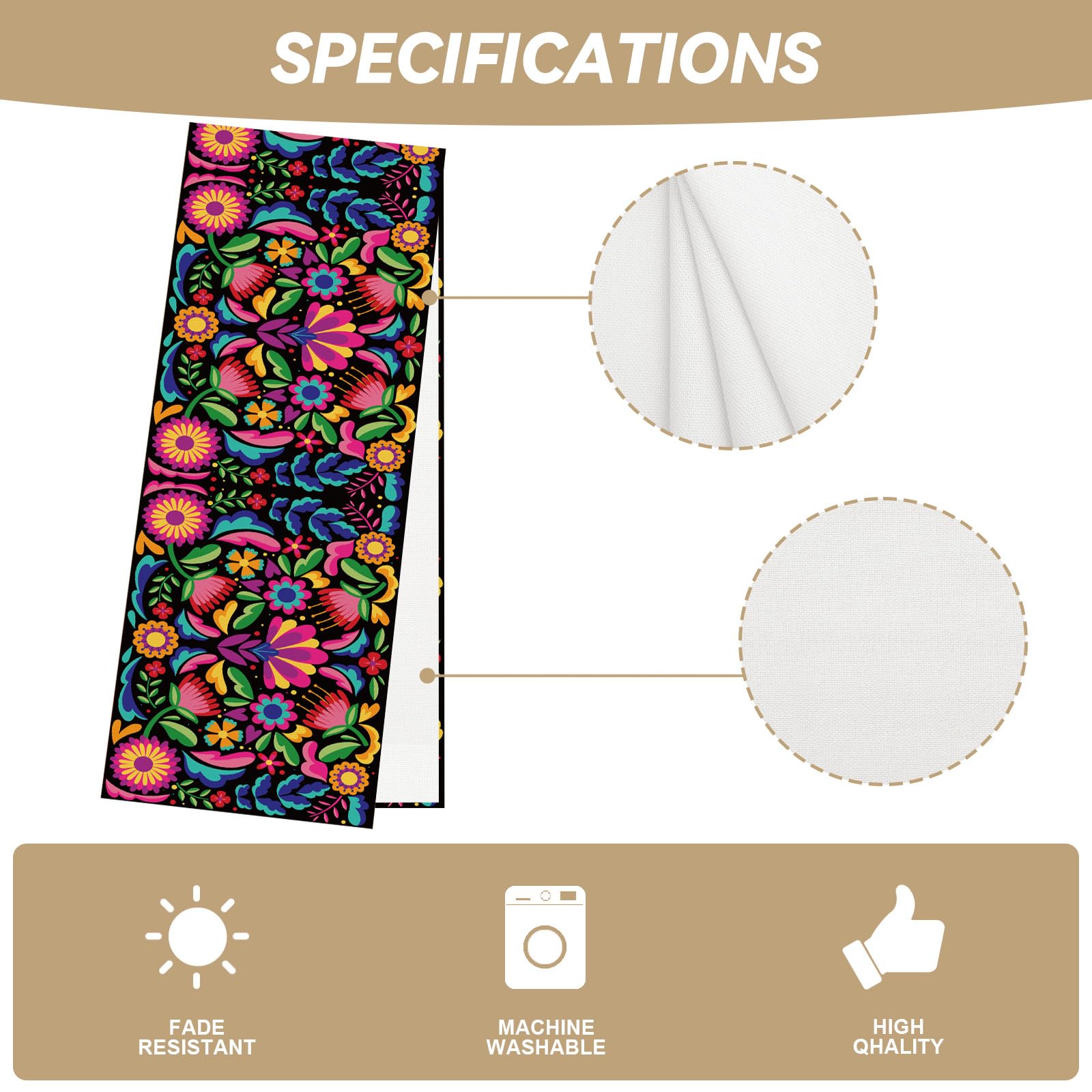 Jiudungs Linen Mexican Fiesta Table Runner, 90" Long, Red, Dia De Los Muertos Decor, Model LYN-1256-90-A