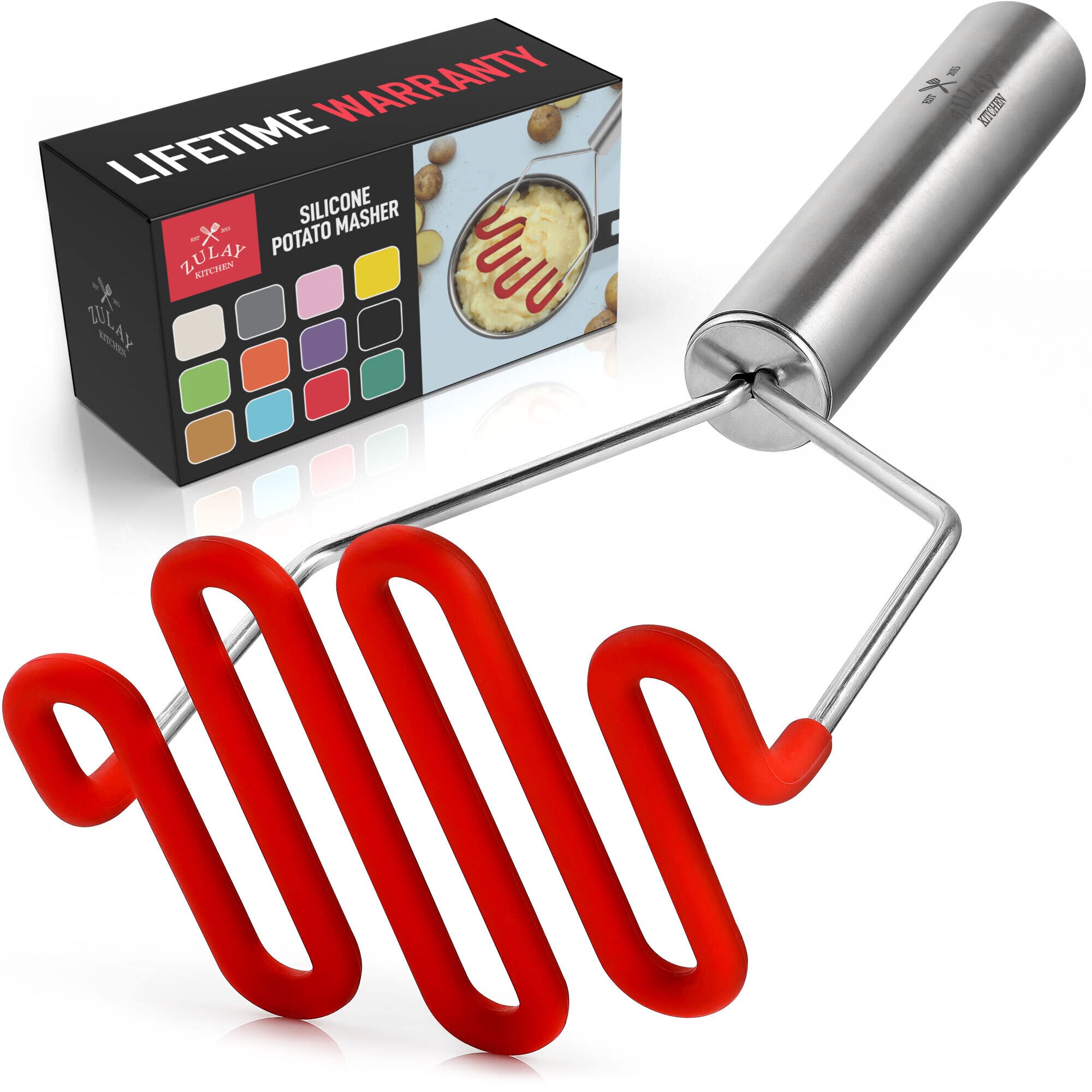 Zulay Kitchen Non-Scratch Potato Masher Kitchen Tool - Durable Stainless Steel Wrapped In Premium Silicone Mashed Potatoes Mashe