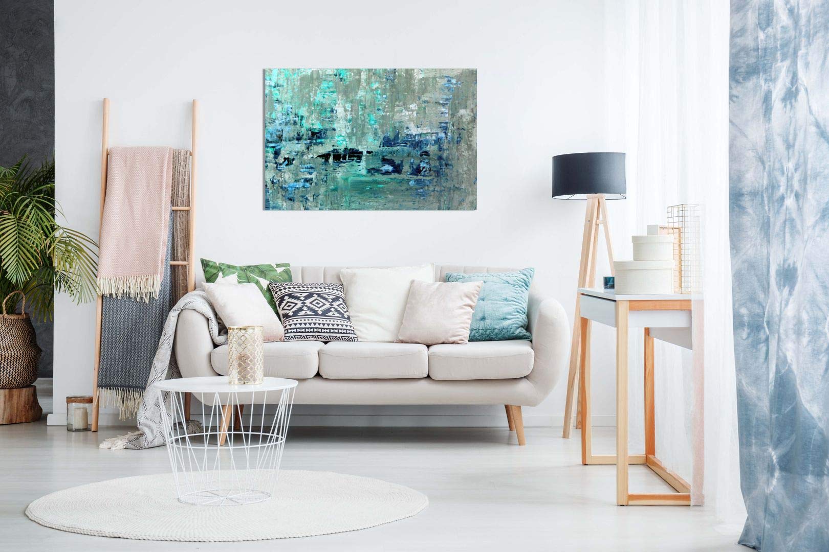 Teal Wall Art Grey Abstract Canvas Wall Art Picture Print (12X8)