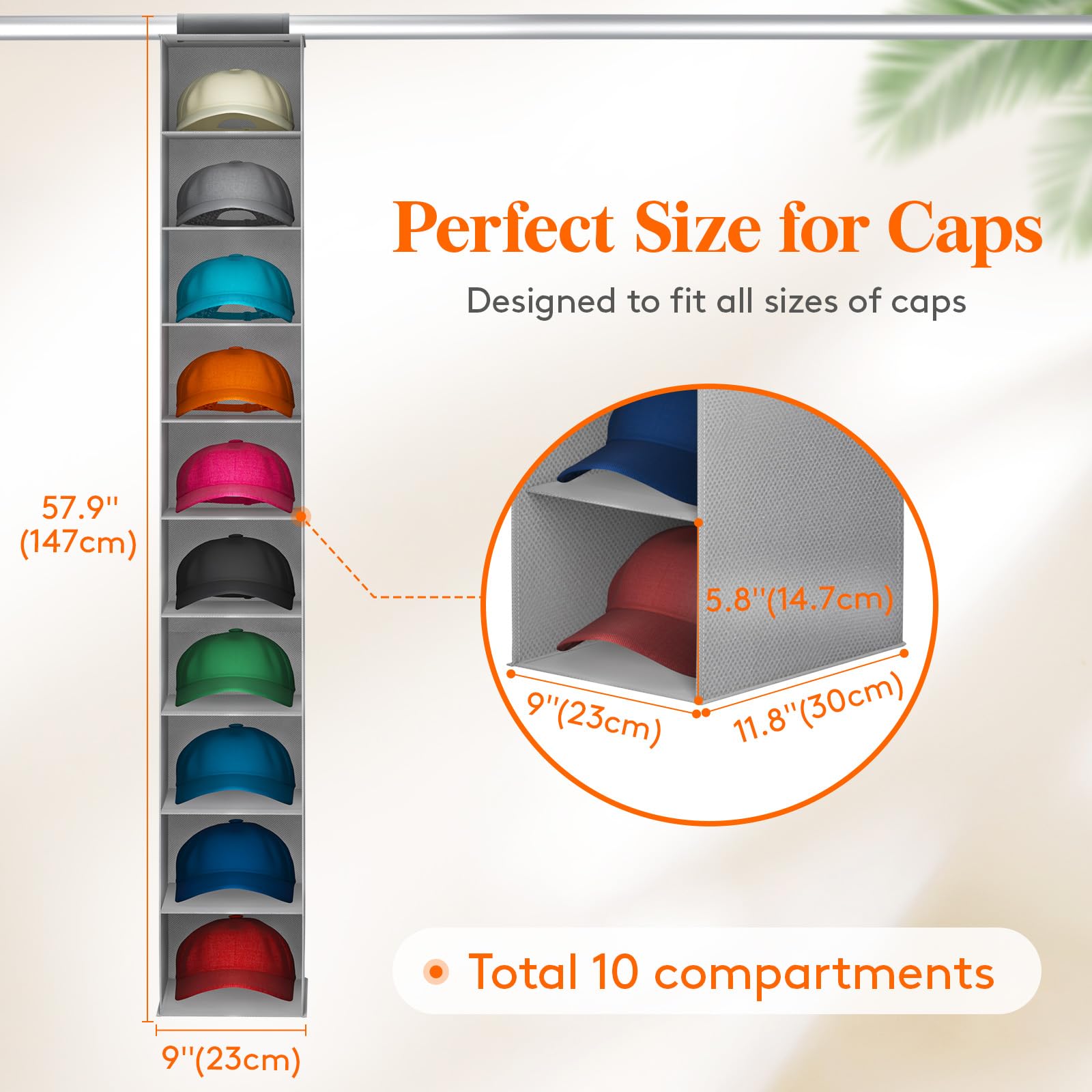 Lifewit 10 Compartments Hat Organizer For Baseball Caps, 1 Pack Hat Rack Hanging Storage Organizer, Non-Woven Fabric Display She
