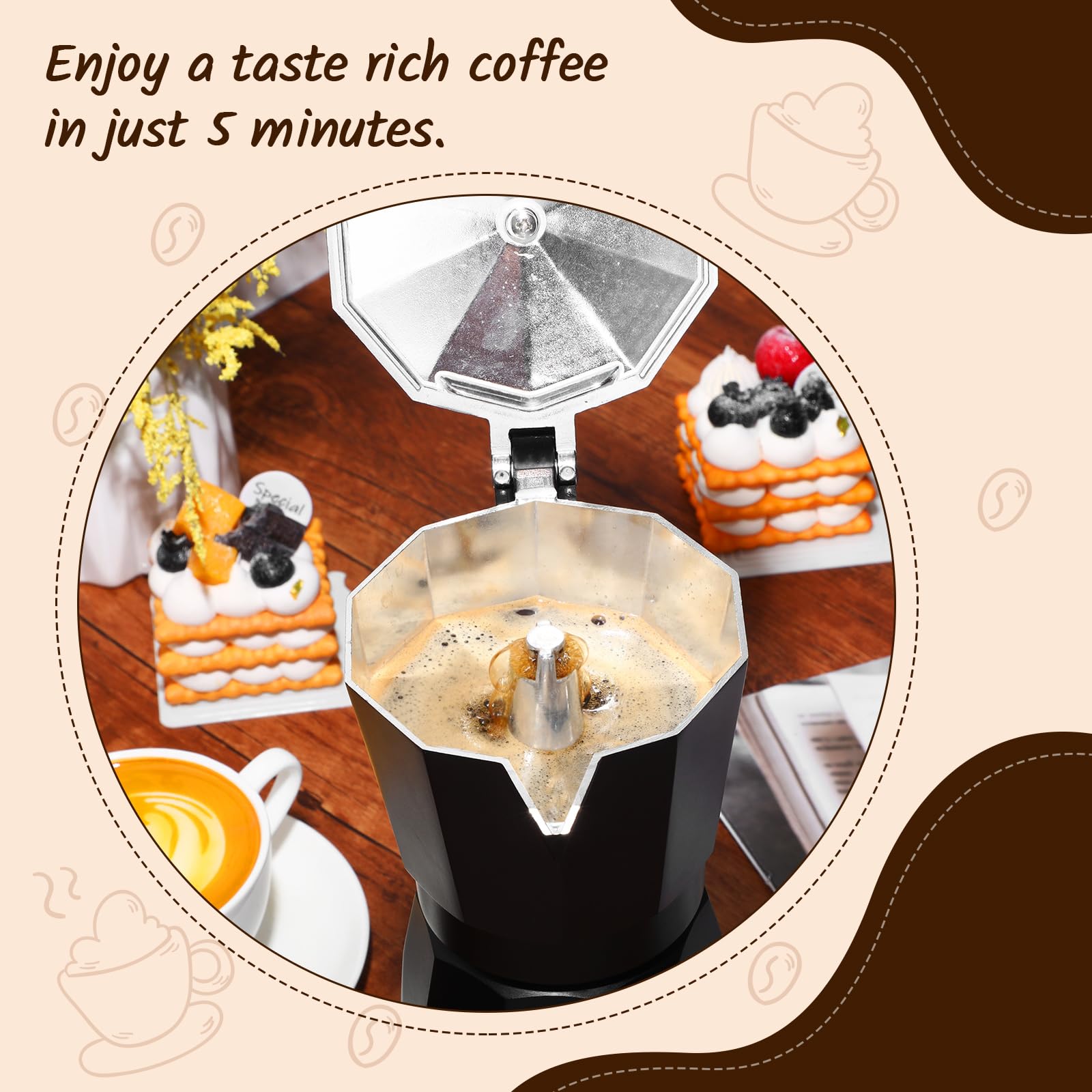 Lemosae Coffee Pot 6 Cup Electric Espresso Coffee Maker Italian Moka Maker 300Ml Portable Aluminum Espresso Maker Espresso Moka