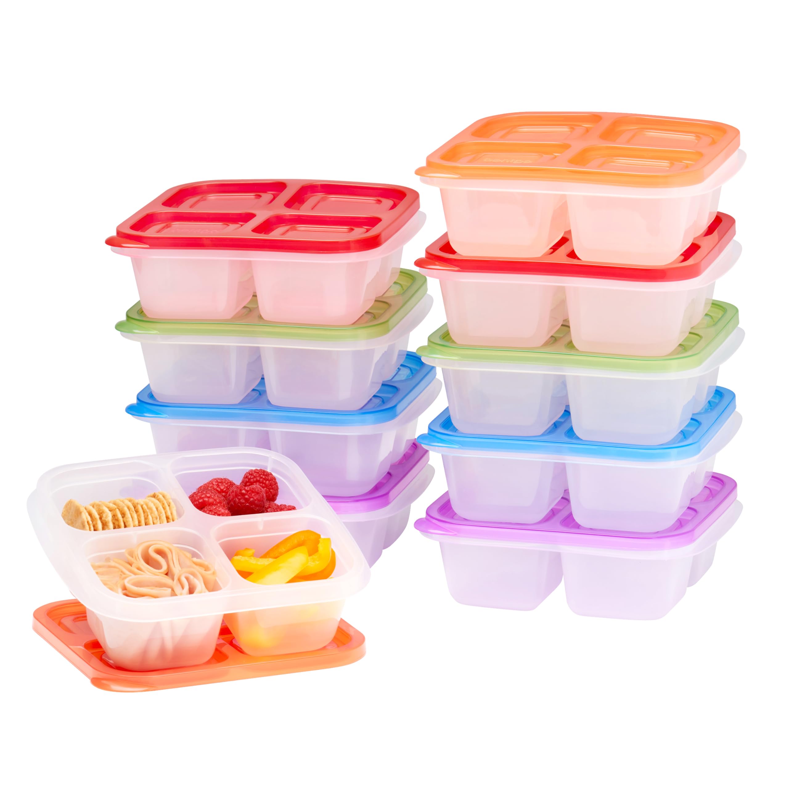 Bentgo Easyboxes 4-Compartment Snack Containers - 20-Piece Set With 10 Trays & 10 Custom-Fit Lids To Seal In Freshness - Reusabl