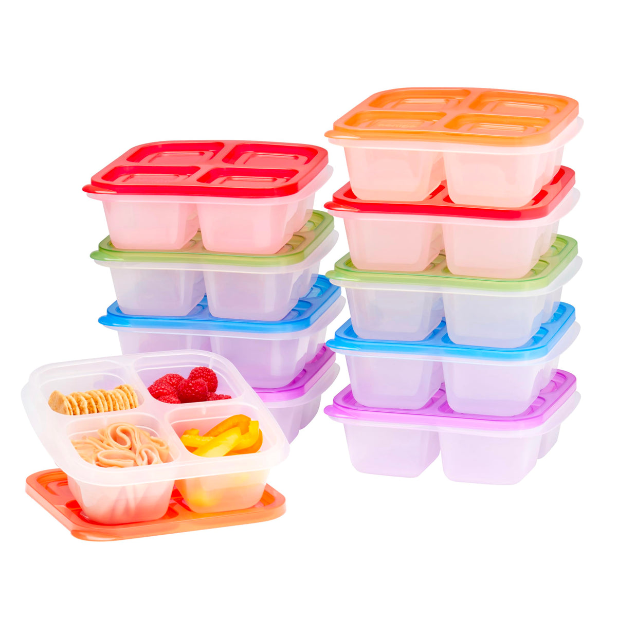 Bentgo Easyboxes 4-Compartment Snack Containers - 20-Piece Set With 10 Trays & 10 Custom-Fit Lids To Seal In Freshness - Reusabl