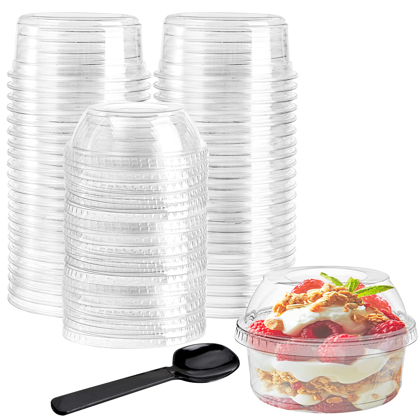 WUWEOT 50 Pack Plastic Dessert Cups, 12 oz Clear PET Dessert Bowls, Disposable Parfait Cups with Lid (No Hole) for Ice Cream Fru