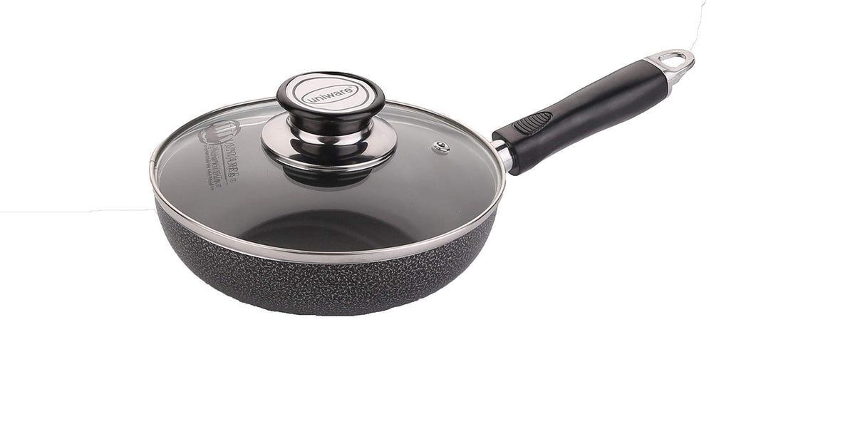 Uniware 7 Inch Frying Pan With Tempered Glass Cover, Non-Stick, Dishwasher Safe