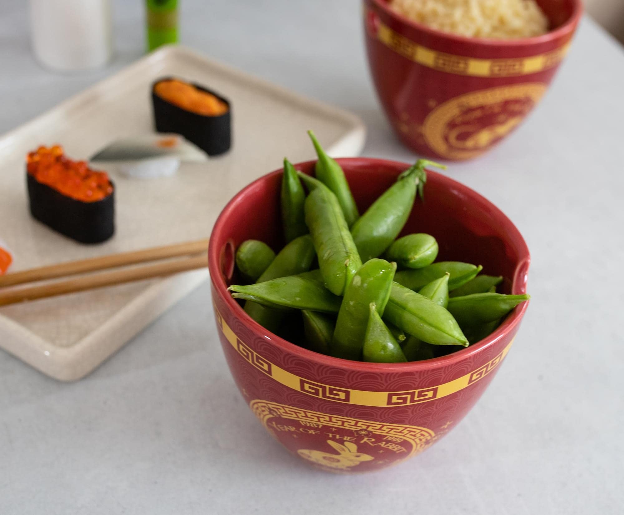 Boom Trendz Year Of The Rabbit Chinese Zodiac Ceramic Dinnerware Set Includes 16 Ounce Ramen Noodle Bowl And Red One Size