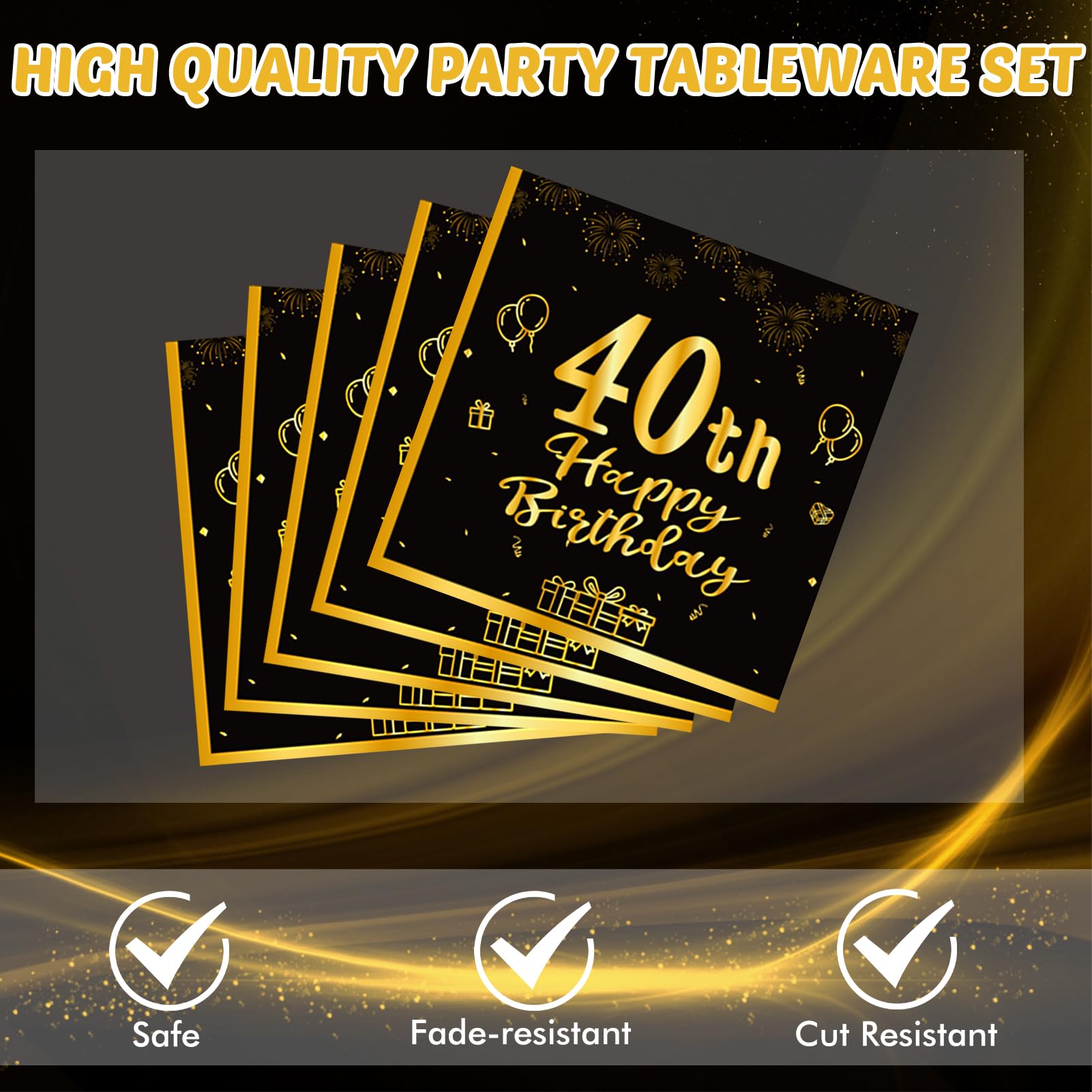 40Pcs 40Th Birthday Party Supplies Vintage 1984 40Th Party Tableware Set Plates Napkins For Men Woman Black And Gold 40 Birthday