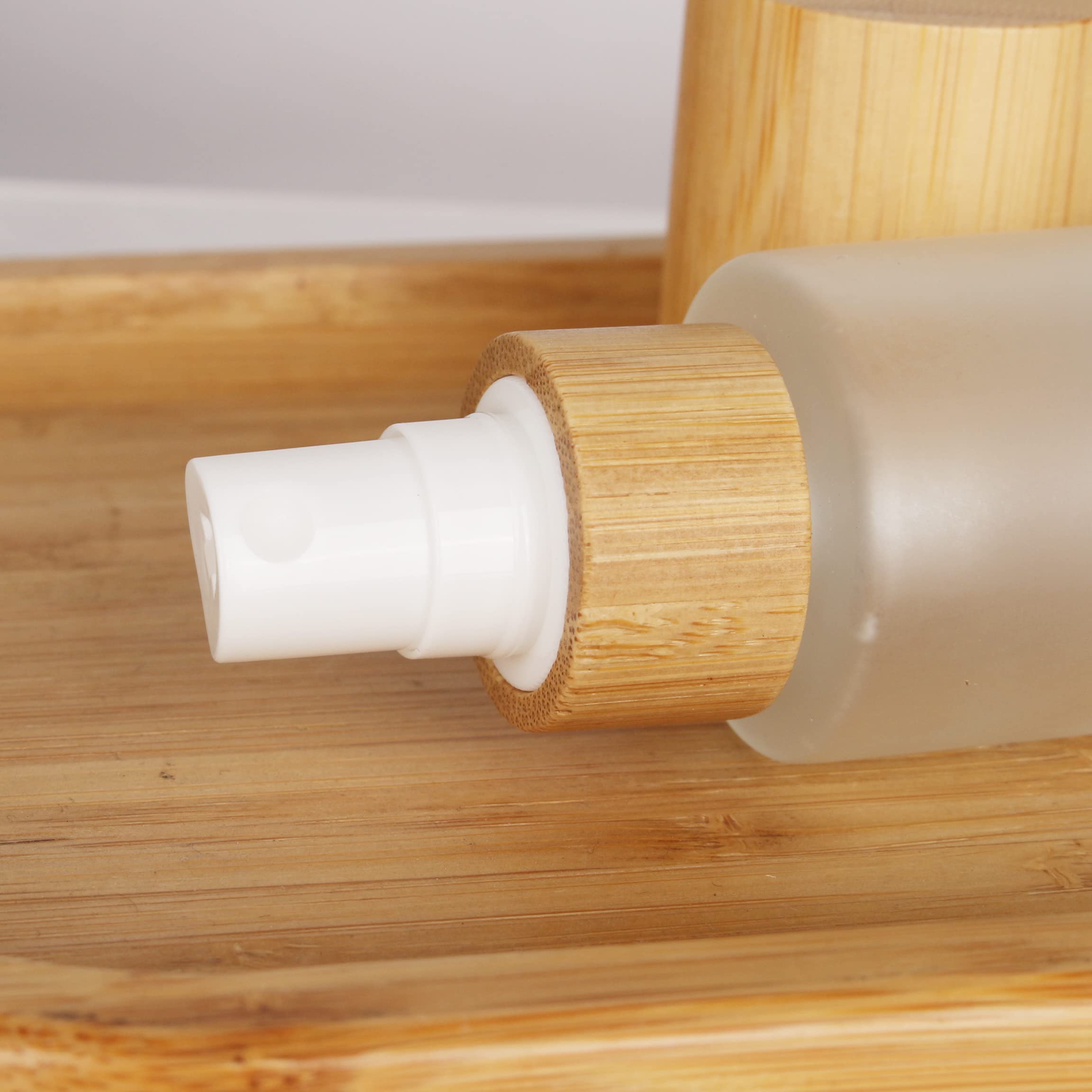Cosidea 6 Pcs Empty 2Oz /60Ml Bamboo Lid Frosted Glass Spray Bottle With Fine Mist Despenser Head For Liquid Perfume Toiletries