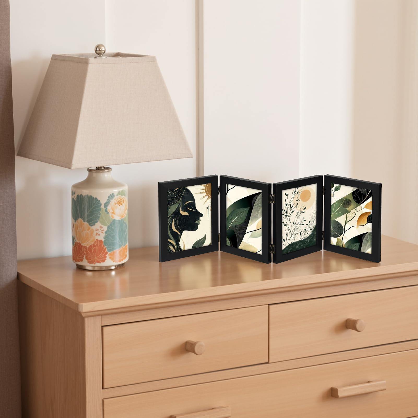 Giftgarden 4 Folding 5x7 Picture Frame, Hinged Photo Frames for Desktop Family Photo Collage, Gifts for Mom Mother Christmas, Bl