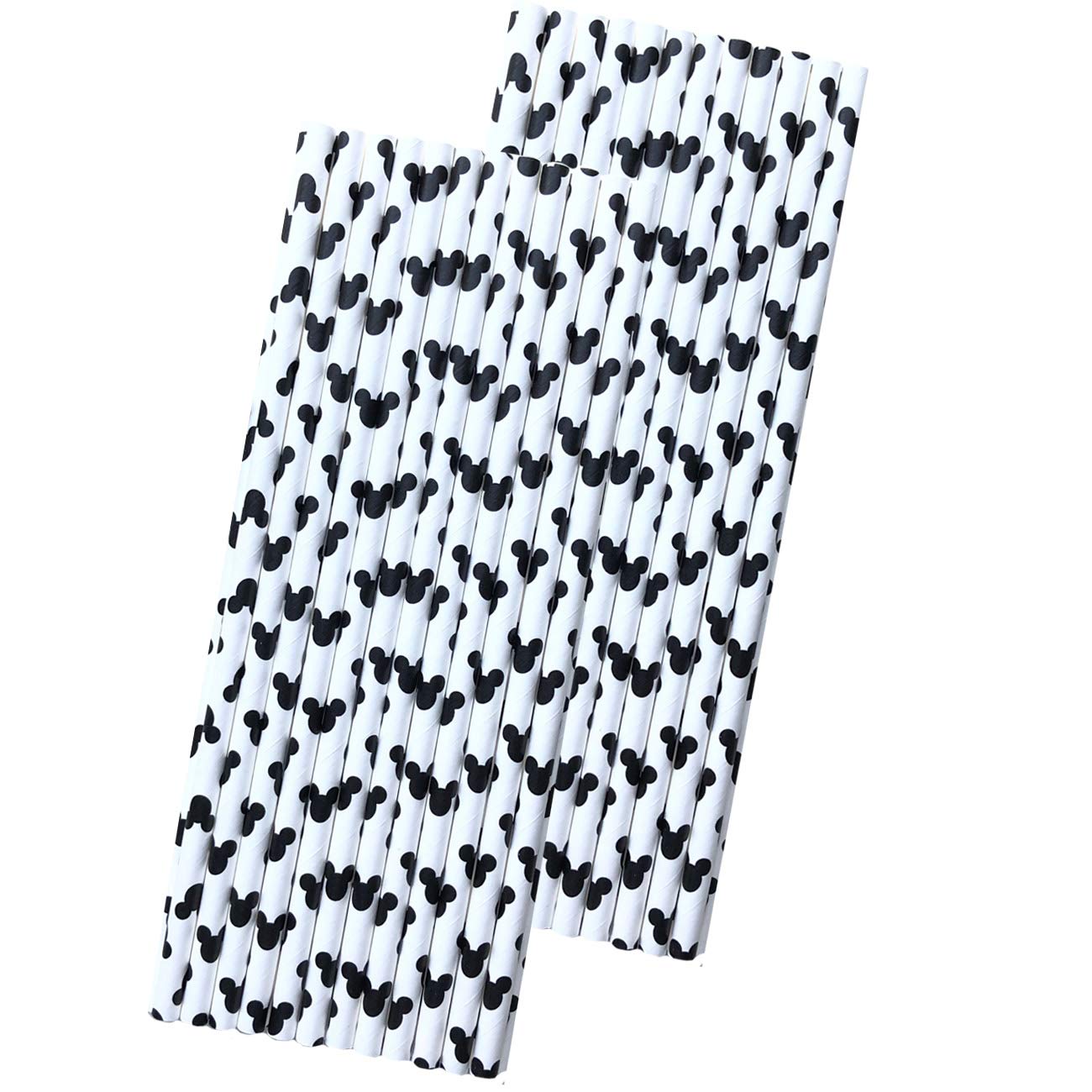 Mickey Mouse Ear Inspired Paper Straws - Black White - 50 Pack - Outside The Box Papers Brand