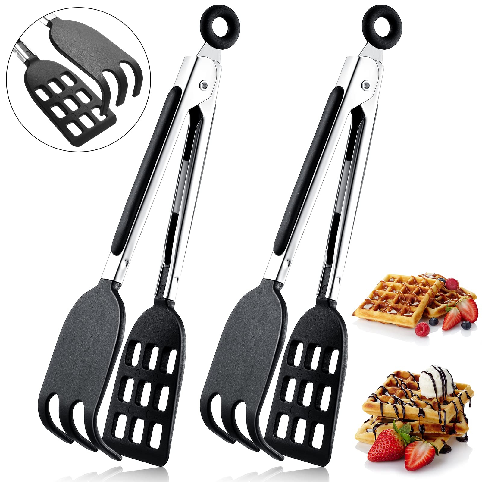 2 Pieces Mini Waffle Tongs Non Scratch Tongs 8 Inches Serving Spatula Tongs With Non Slip Smooth Stainless Steel Handles Heat Re