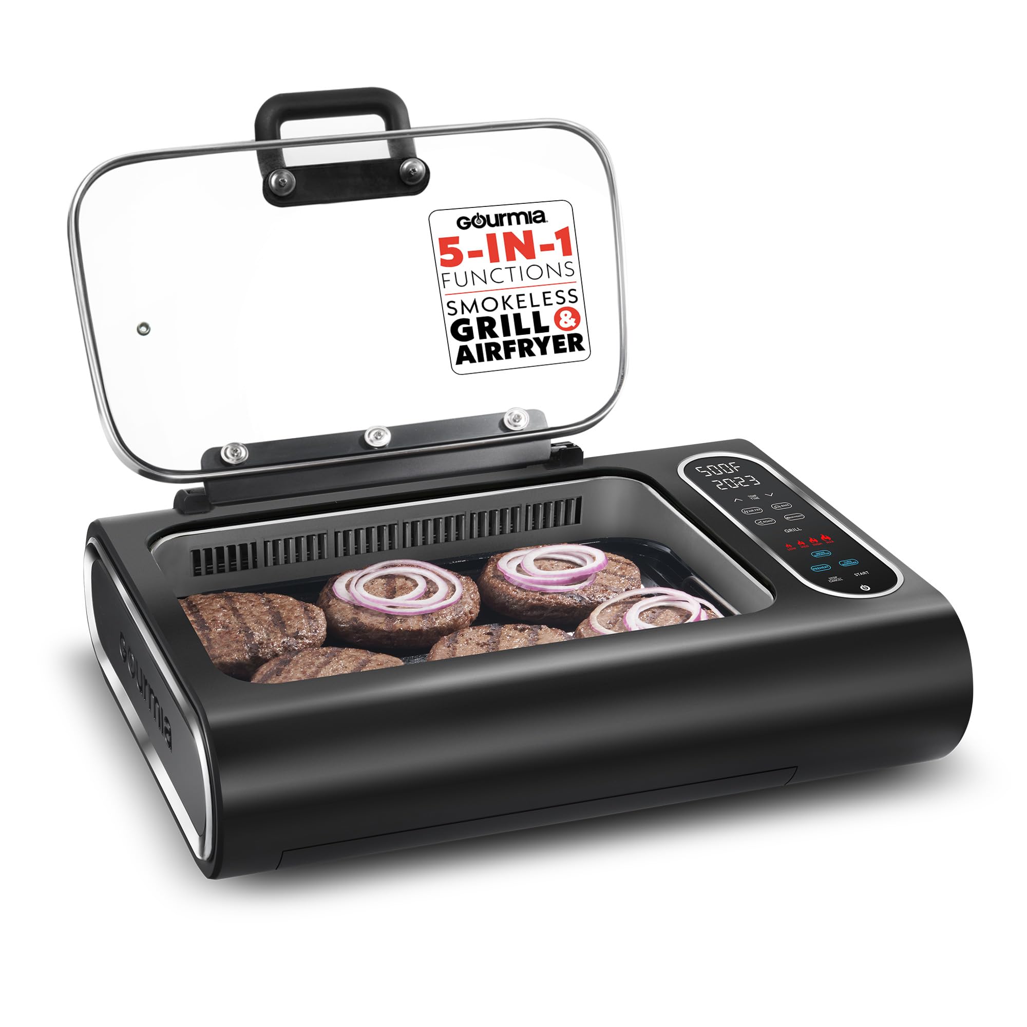 Gourmia Smokeless Indoor Grill & Air Fryer raclette grill with Smoke Extracting Technology for indoor grill Extra-Large Nonstick