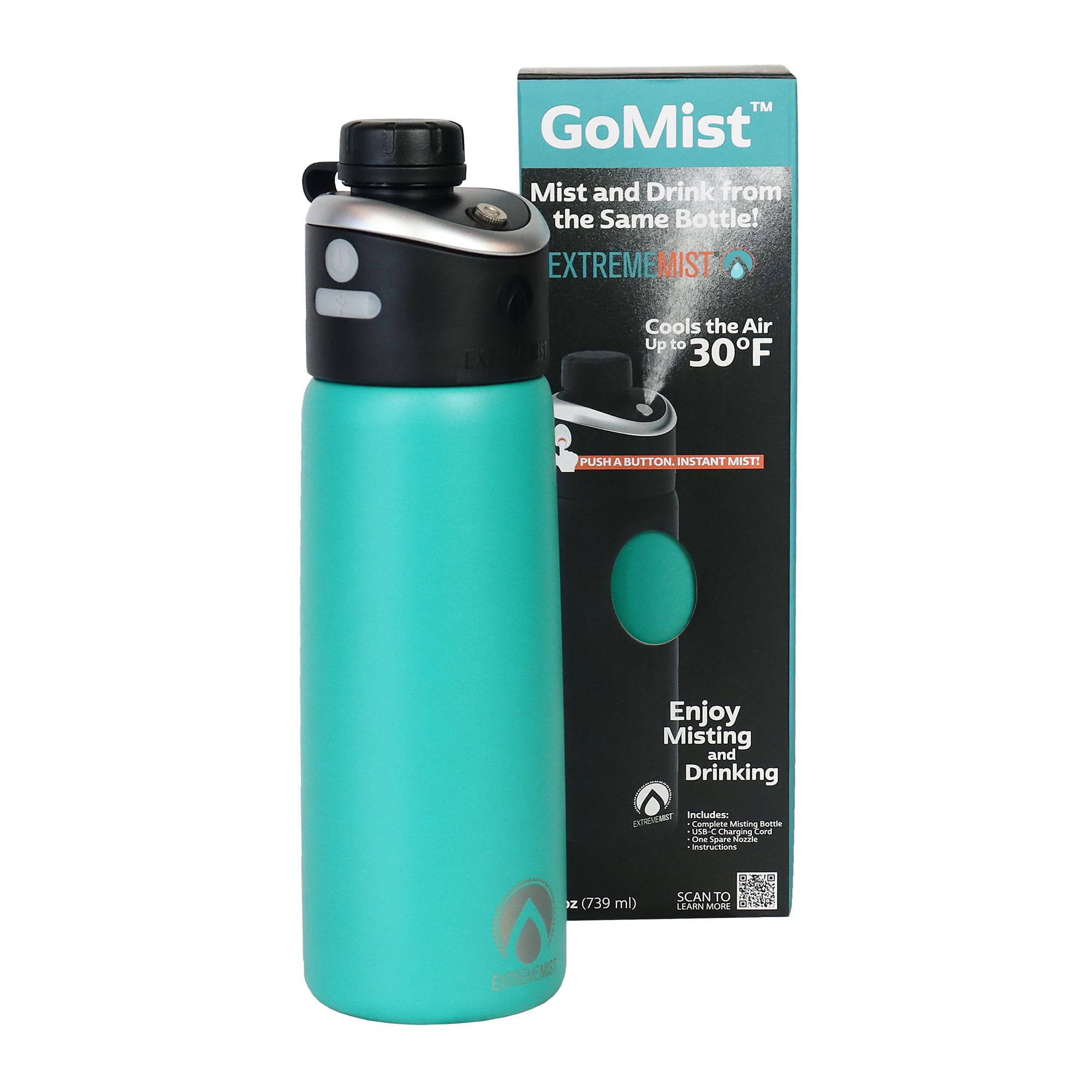 Extrememist - Gomist Misting & Drinking Bottle - Personal Mister - Cooling Water Bottle With Easy-Drink Spout - Stainless-Steel