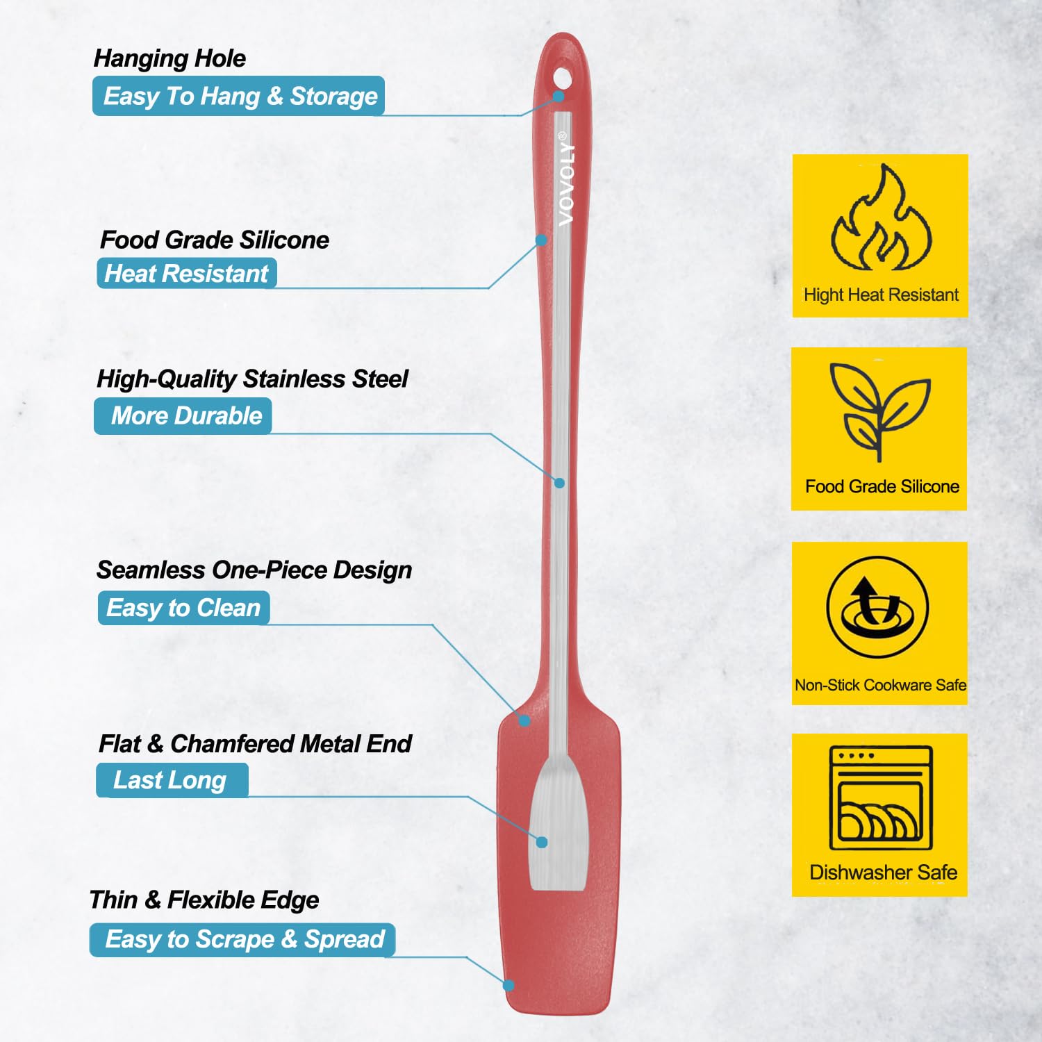2-Pack Vovoly Silicone Jar Spatula, Long Handle Jar Spatulas, High Heat Resistant Small Rubber Spatula, Seamless Design, Stainle