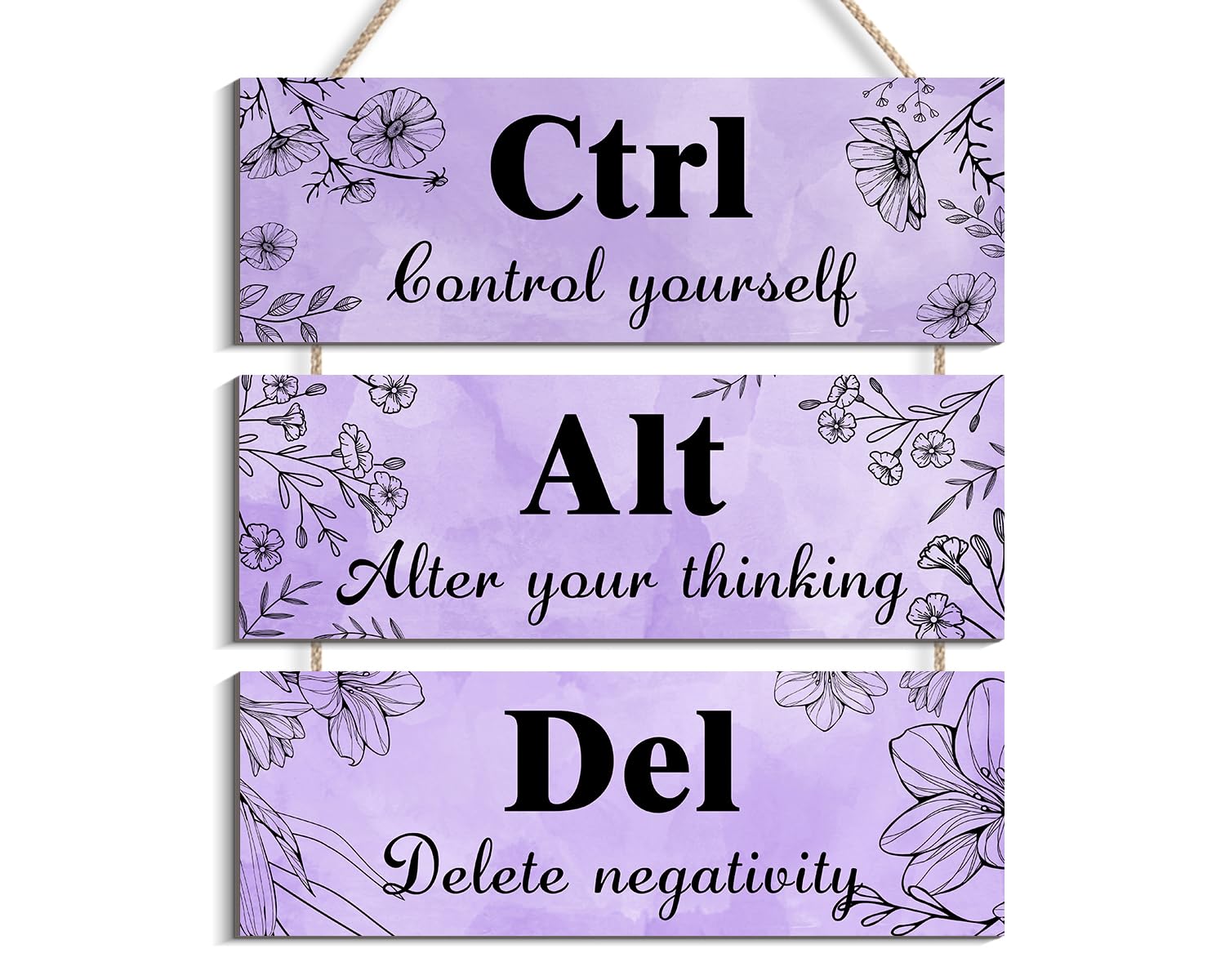 Ctrl Alt Del Inspirational Office Wall Decor, Red Rose Wall Art Wooden Wall Hanging With Positive Quotes For Girl Women Home Wal