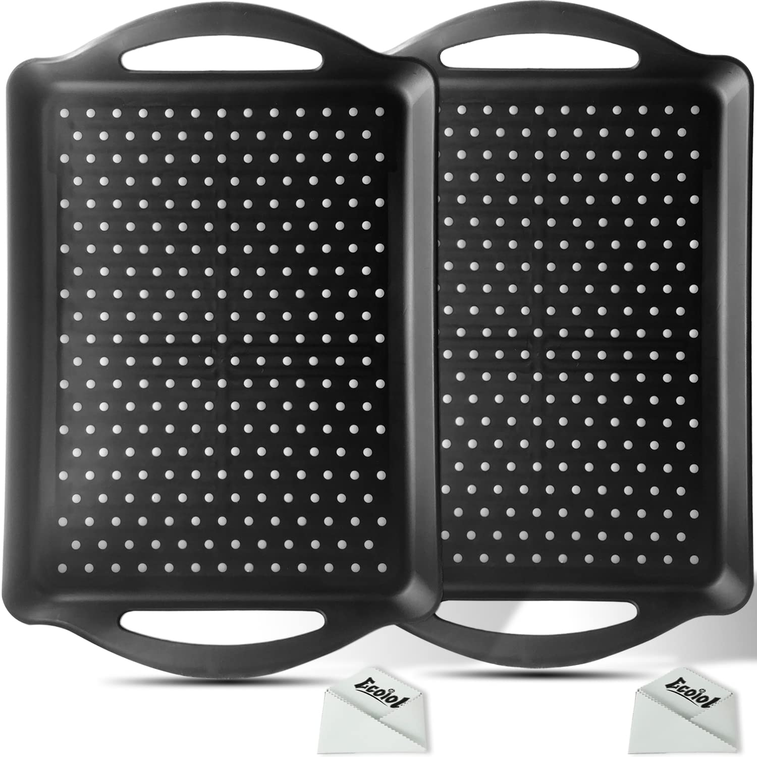 Ecoiou Non Slip Food Serving Tray With Handles, 2-Pack Rectangle Anti-Slip Non-Toxic Dishwasher Safe Tray For Snack Fruit Desser