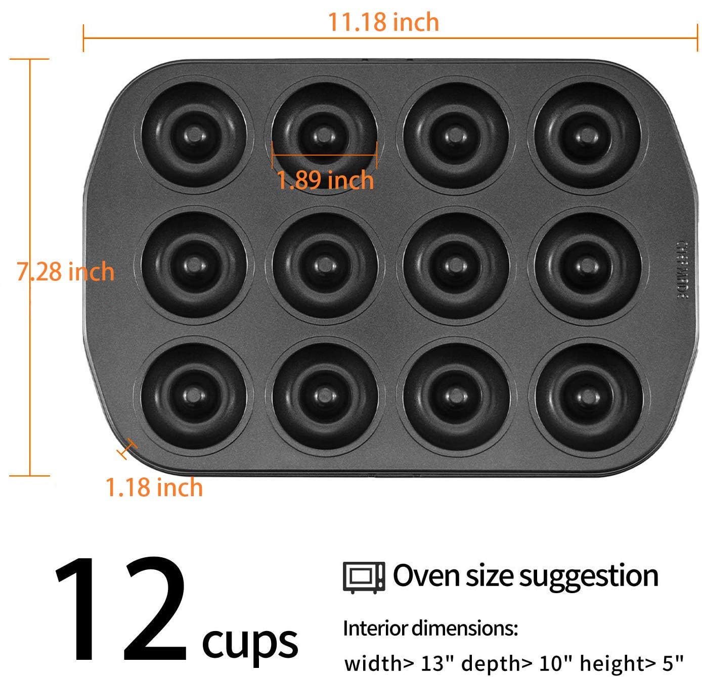 Chefmade Mini Donut Baking Pans, Non-Stick 12-Cavity Donut Pan, Carbon Steel Cake Baking Pan - Bpa Free Mini Bagel Pan, Oven, Mi
