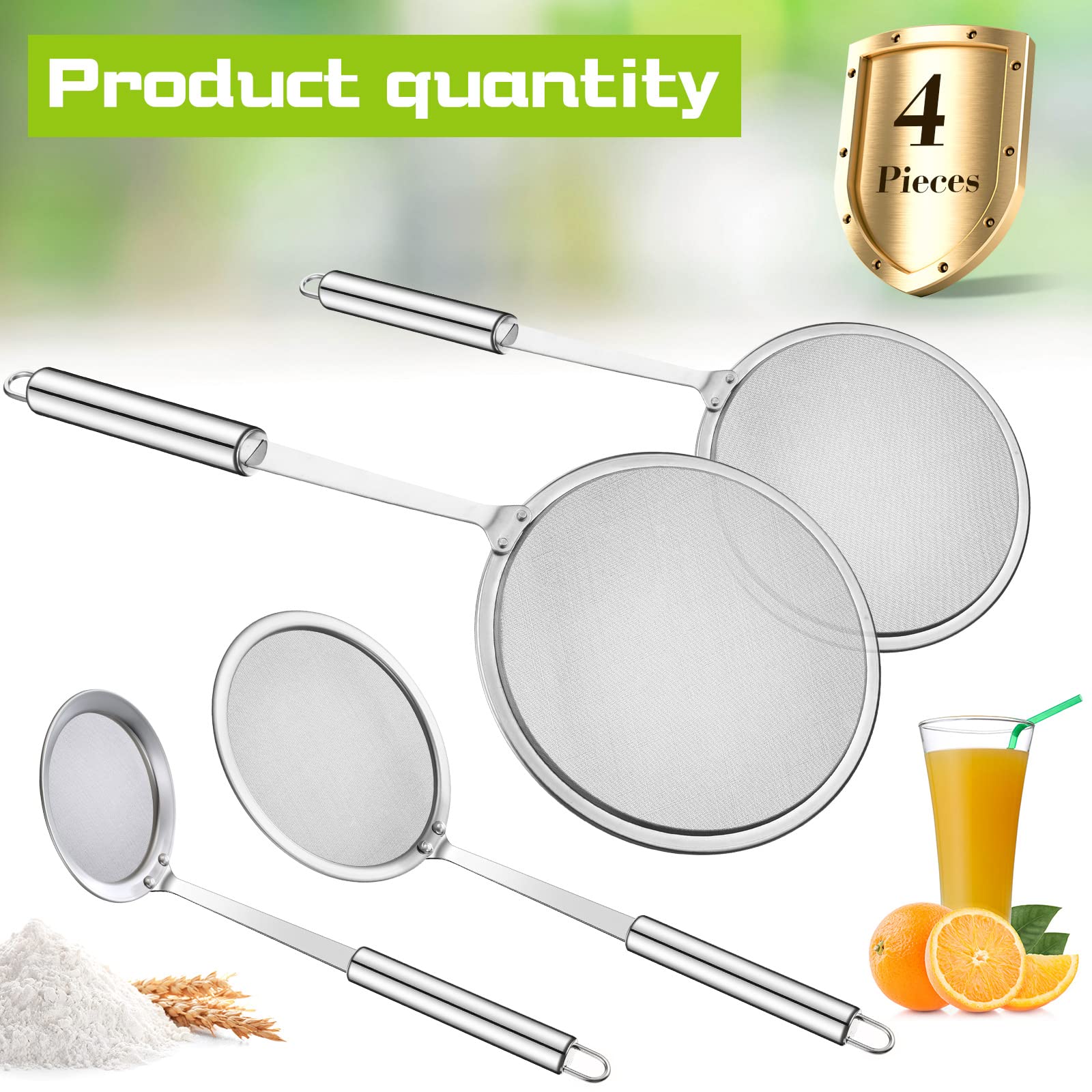 4 Pack Fine Mesh Skimmer Spoon 201 Stainless Steel Hot Pot Fat Skimmer Mesh Strainer Spoon For Oil Filter Skimming Grease And Fo