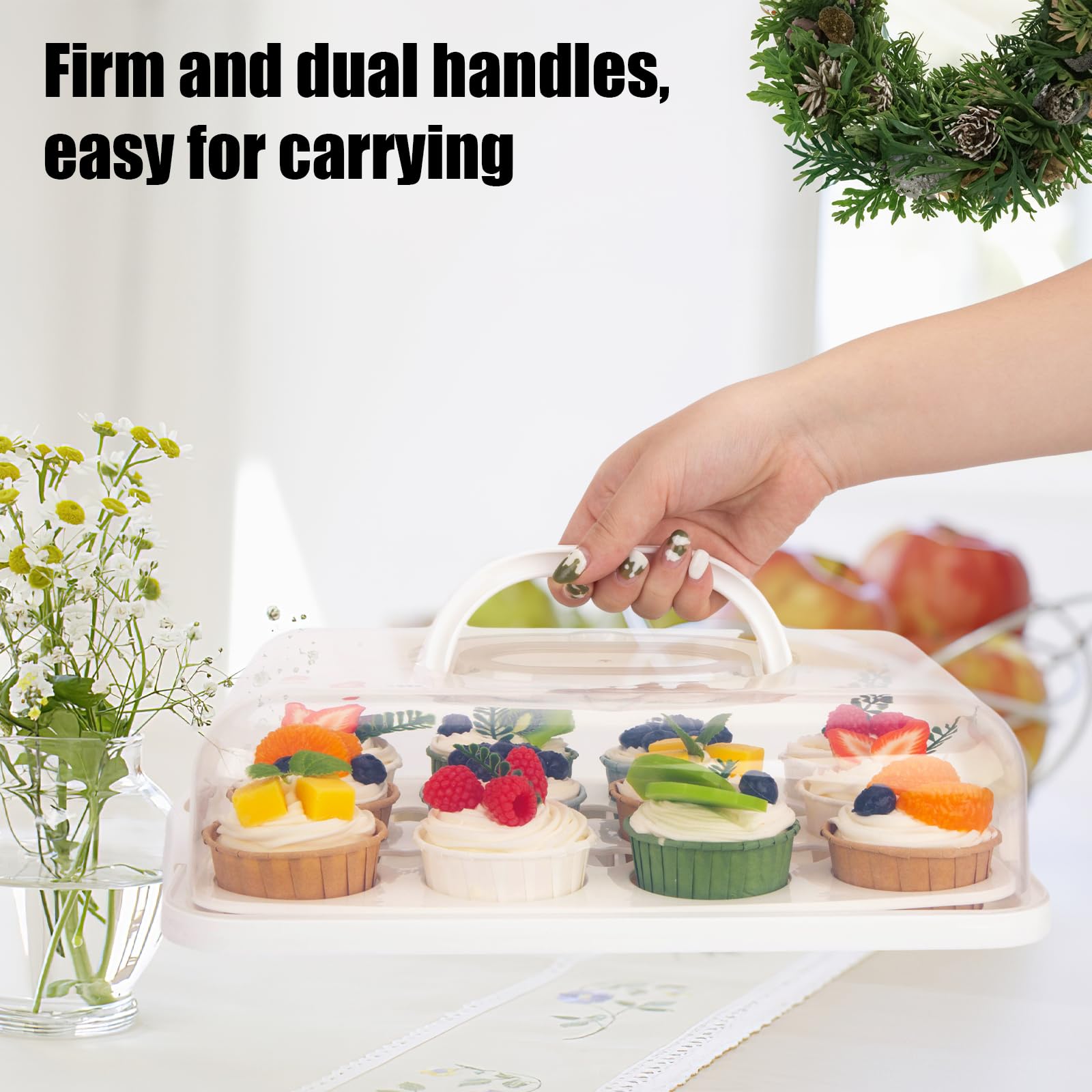 Vgoodall Cupcake Carrier With Lid, Cake Holder Cupcake Container For 12 Cupcakes 2 In 1 Portable Dessert Container For Cake Pie