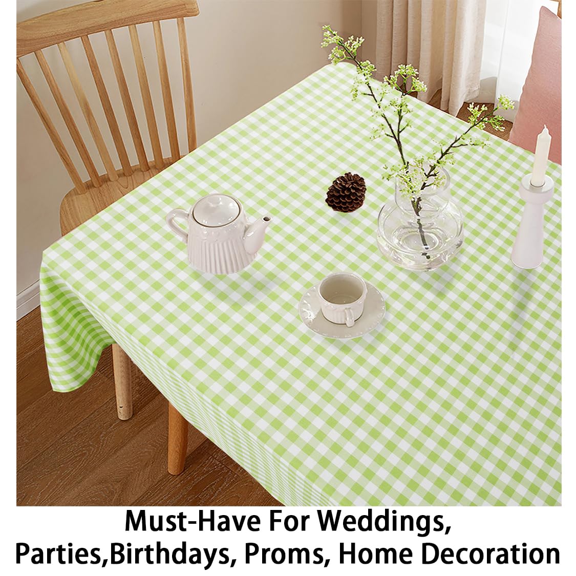 Shinybeauty Checkered Tablecloth -54X54 Square Tablecloth - Green Plaid Tablecloth - Waterproof And Wrinkle Resistant Gingham Ta