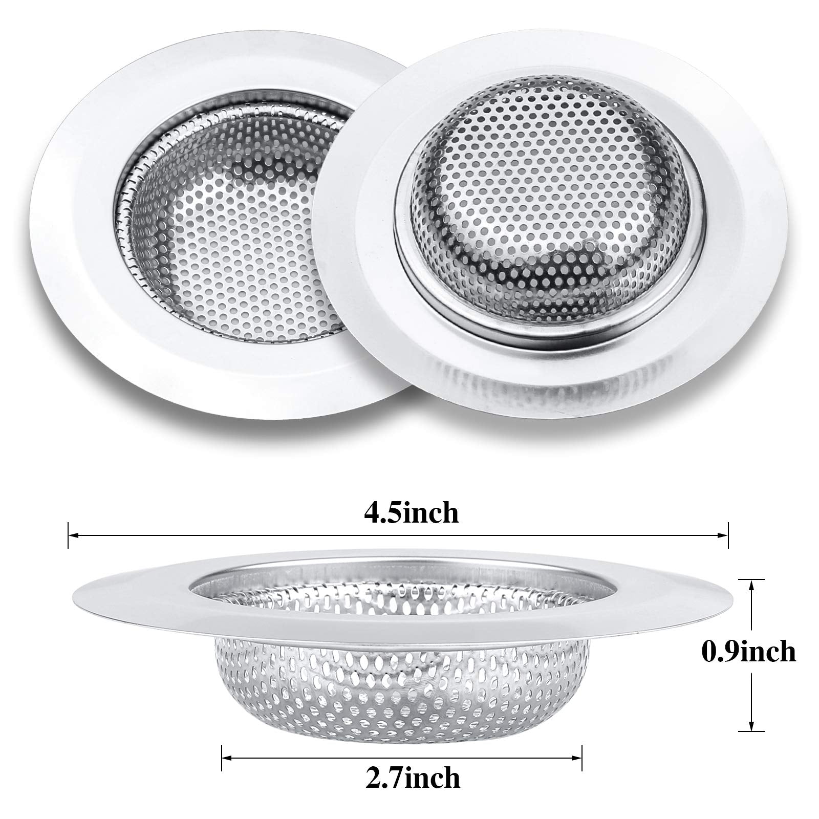 2 Pcs Kitchen Sink Strainer  Stainless Steel Drain Cover  Large Wide Rim 4.5'' Diameter  Anti Clogging Basket Catcher  Dishwasher Safe