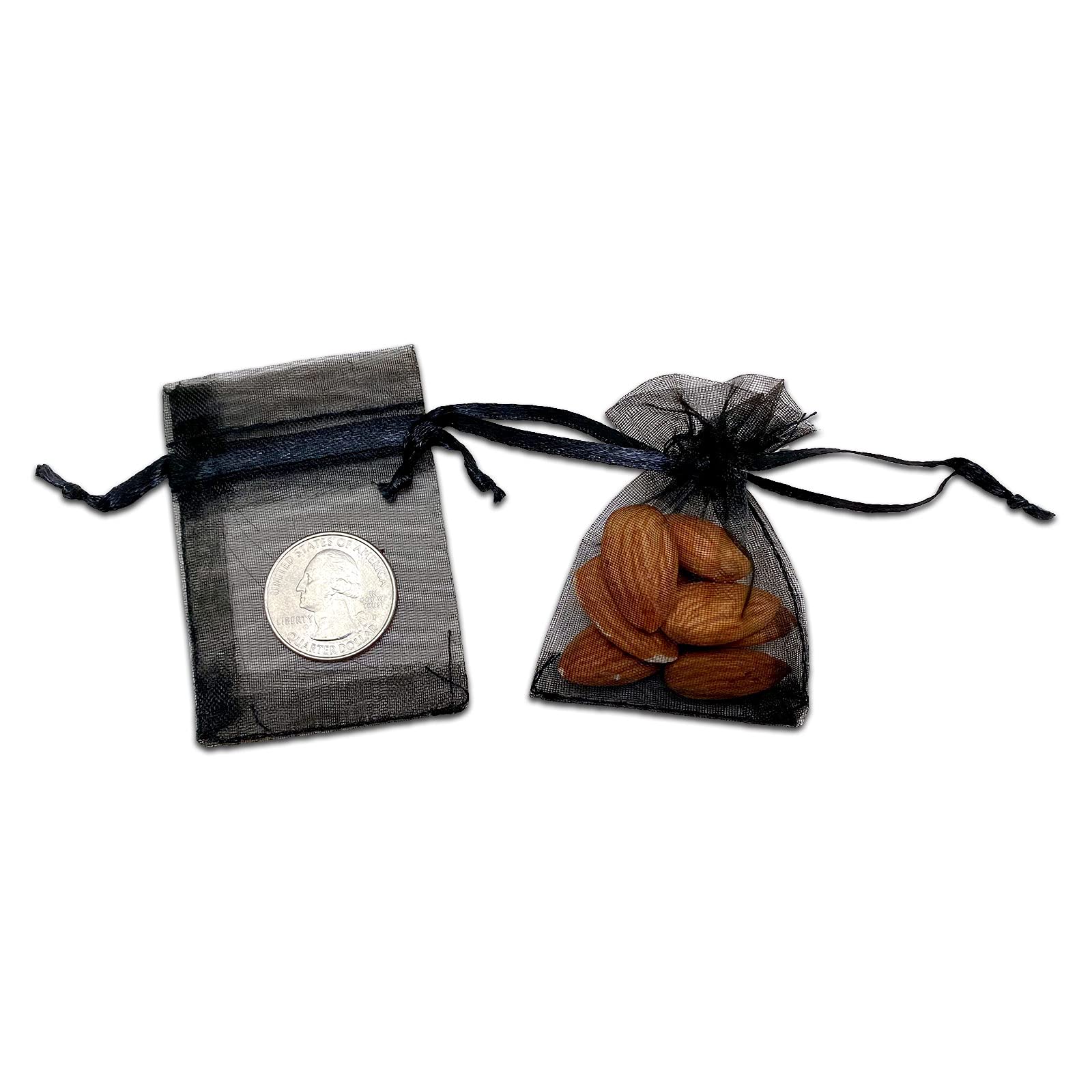 Thedisplayguys 100-Pack Xs 2X2 3/4'' Black Sheer Organza Gift Bags With Drawstring, Jewelry Candy Treat Wedding Party Favors Mes