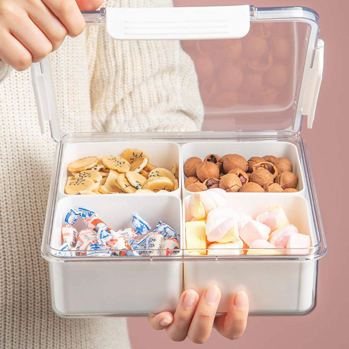 Minesign Divided Serving Tray With Lid For Veggie Charcuterie Container Portion Control Salad Keeper With 4 Removable Boxes Stac