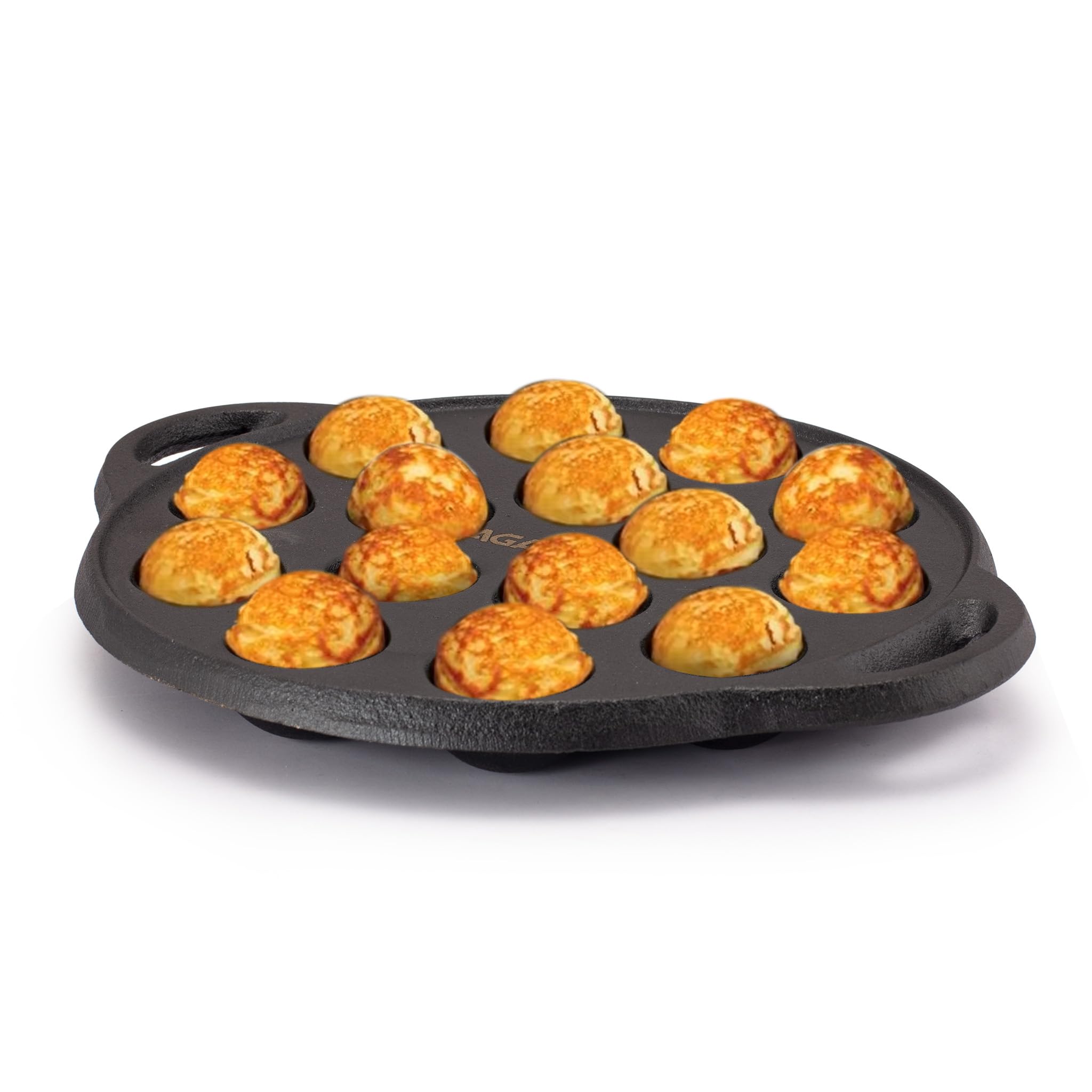 Agaro Royal Pre-Seasoned Cast Iron Paniyaram Pan, 15 Pits (4Cm X 2Cm Each), No Chemical Coating, Rigid Handle, Fast Heating, Gas