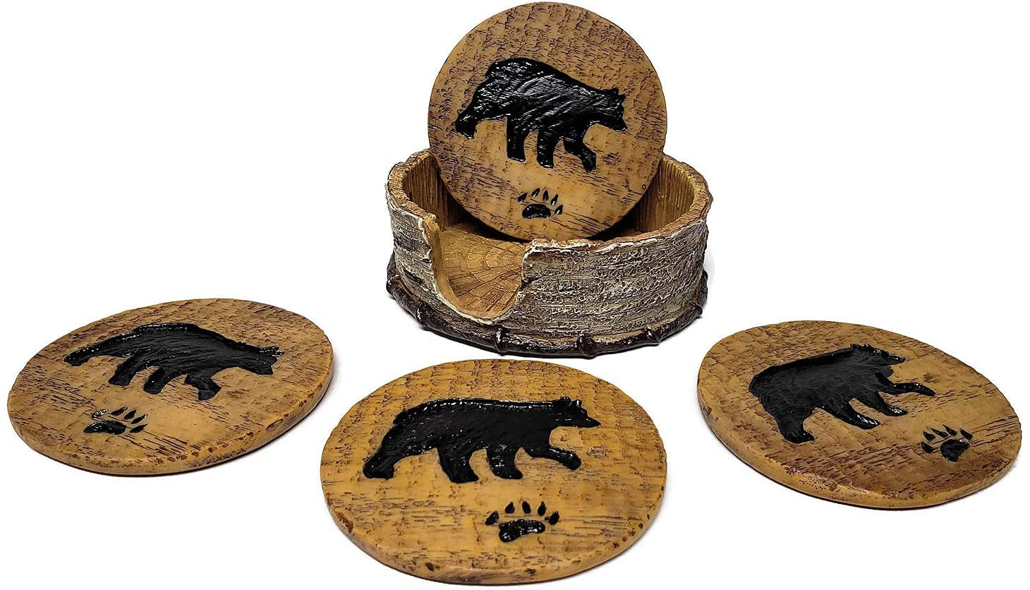 Slifka Bear And Birch Bark Coaster Set, Multicolor