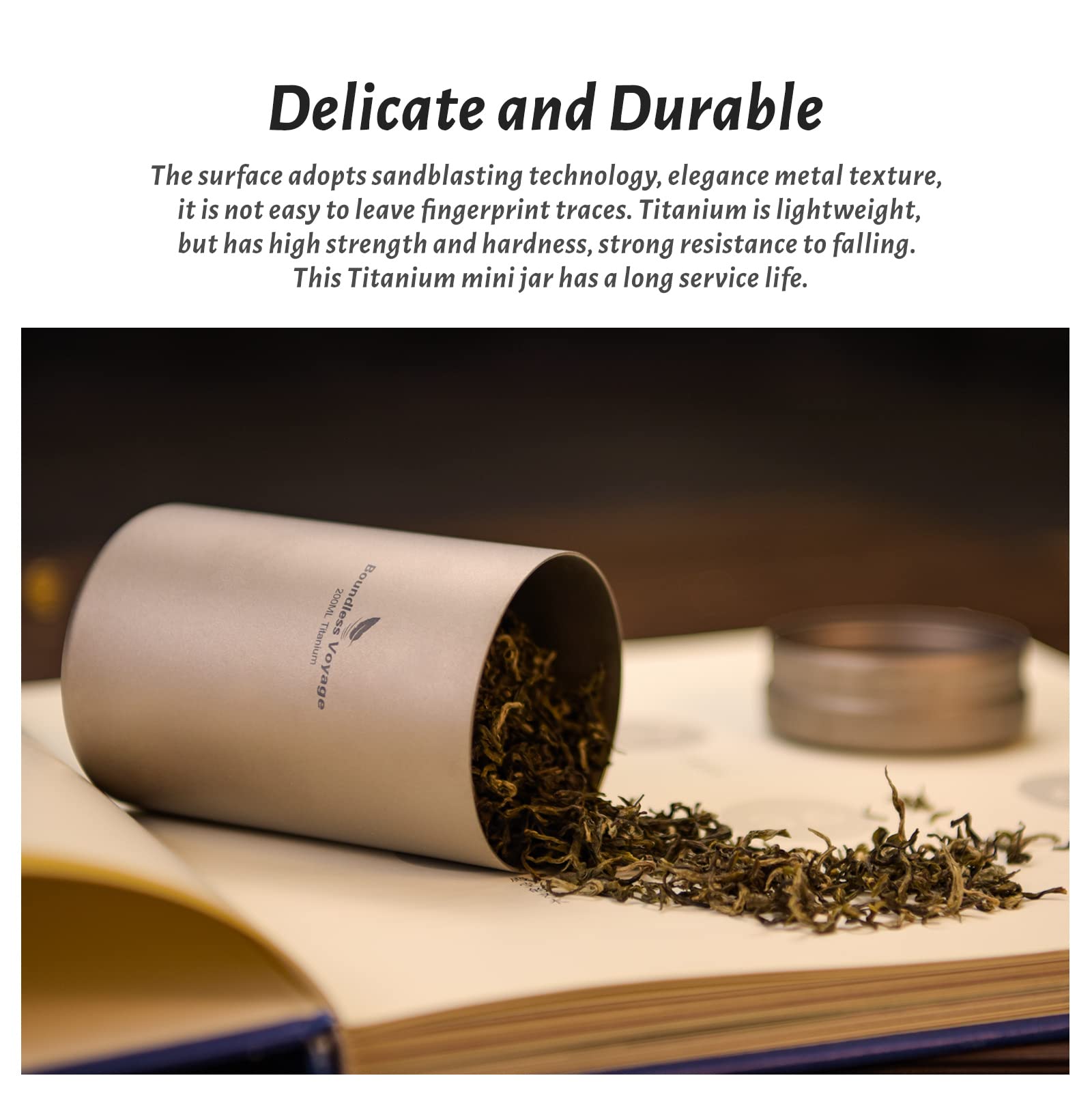 Boundless Voyage Titanium Small Tin Can Box Canister Tea Tins Coffee Tins Food Storage Container for Herb  Candy  Chocolate  Sugar  Spices  Beans 200ml Ti3210D