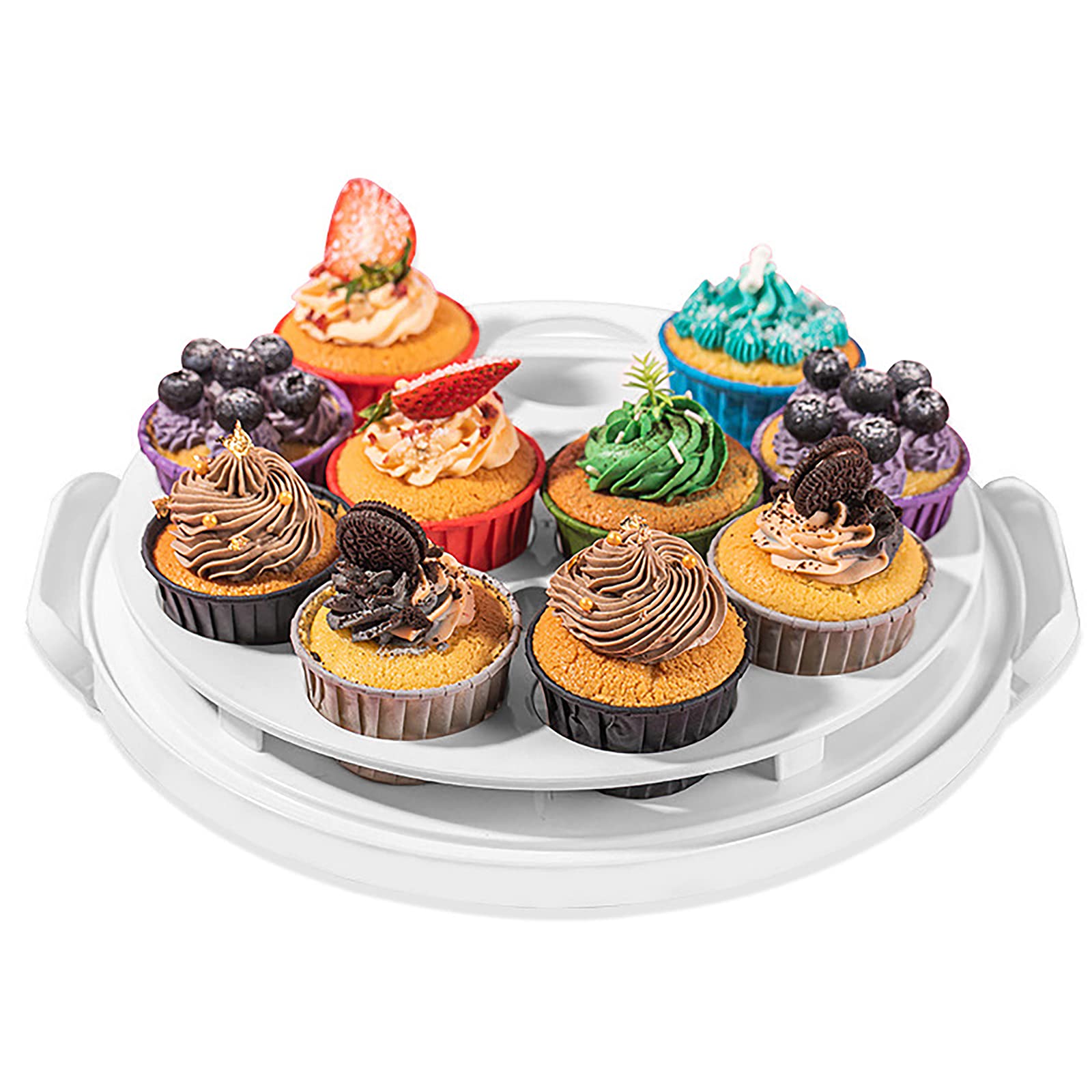 Yesland Cake Carrier With Collapsible Handle - White Cake Container And Holder With Lid - Portable Plastic Round Cake Cover For