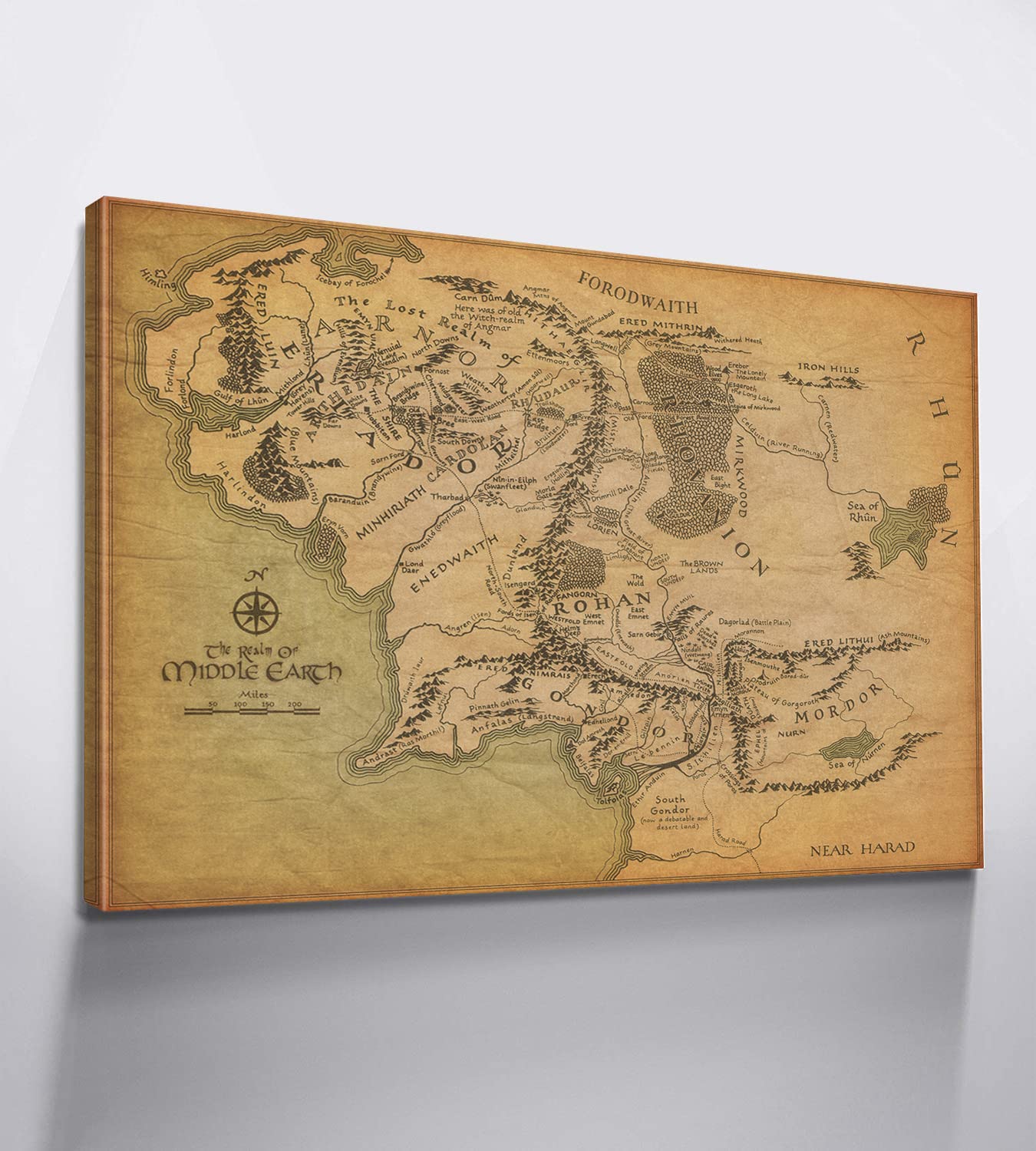 Mistyefly Lord of The Rings Canvas Wall Art, Middle Earth Map Decor, 16" x 24", Easy to Hang, Art-20