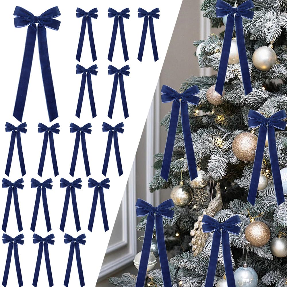 JOICEE 15Pcs Velvet Bows for Christmas Tree, Christmas Wreath Bows Rustic Crafts Gift Bows Velvet Vintage Ribbon Bows for Xmas H