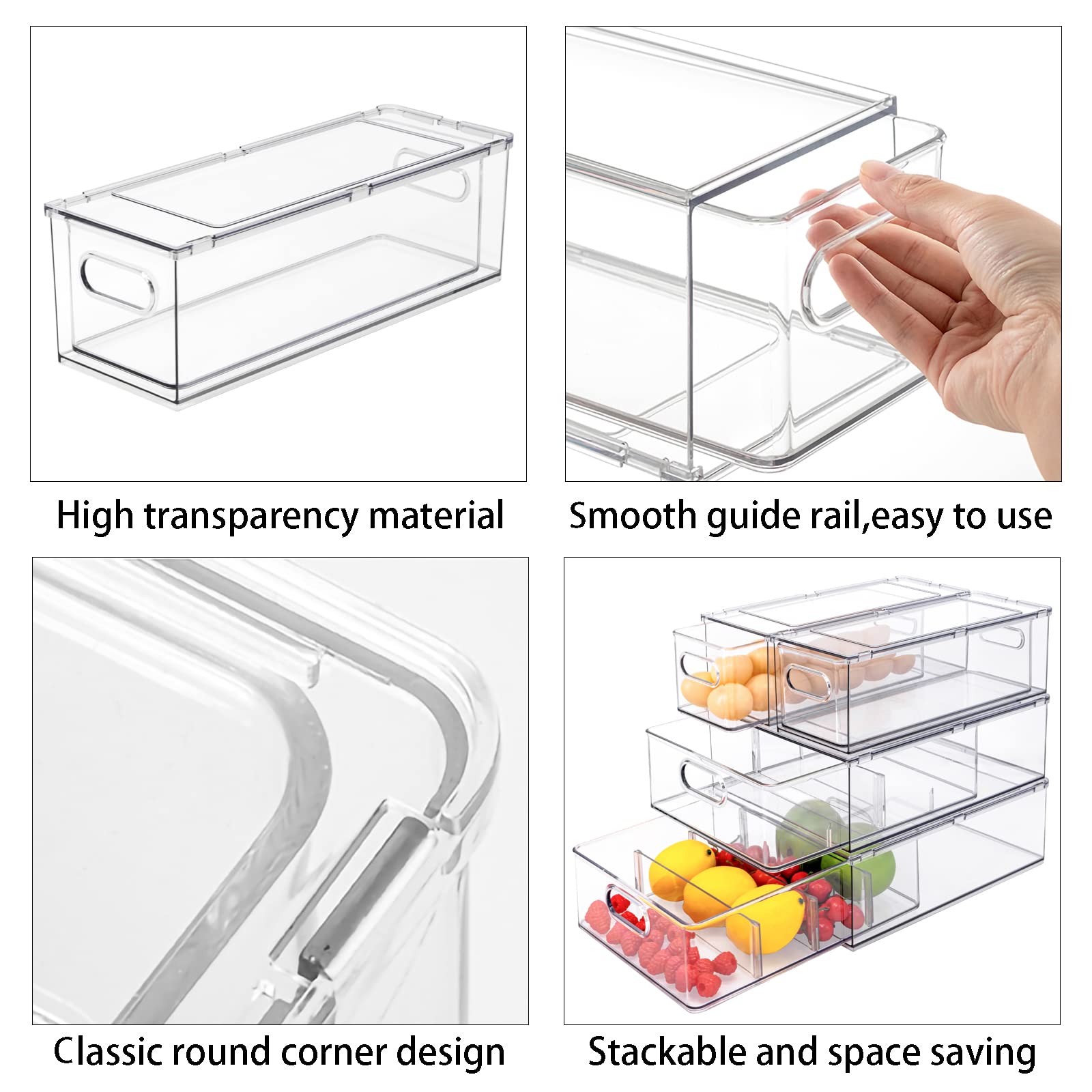 Minesign 3Pack Fridge Organizer Drawer Divider Cube Pull-Out Bins Clear Food Container Refrigerator Storage Box Produce Saver Fo