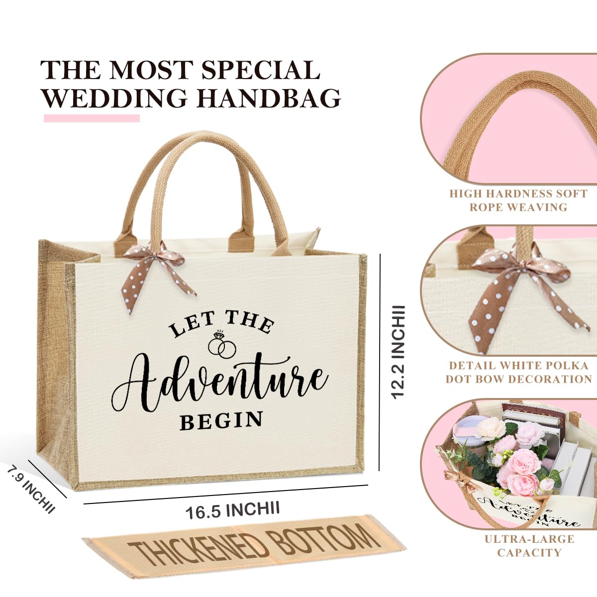 Bride Bag, Bride Gifts, Bridal Shower Gifts, Let The Adventure Begin Brides Canvas Tote Bag, Wedding Bachelorette Honeymoon Gift