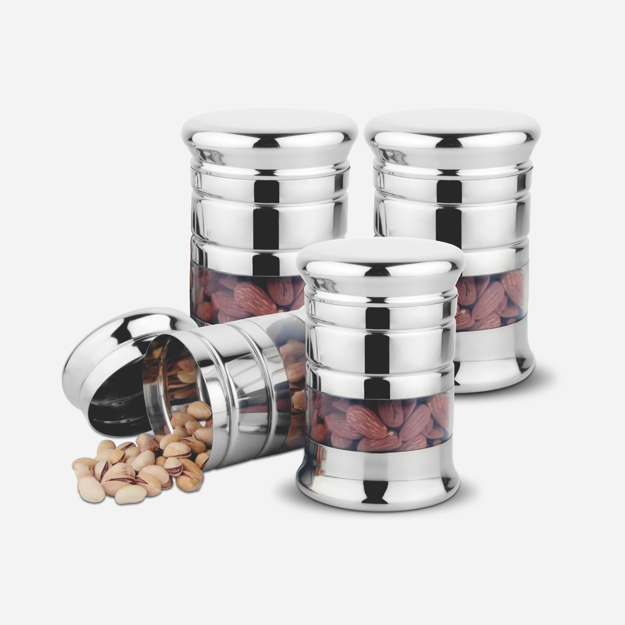 Prabha See Through Florence Canister Set  4 Pcs (375Ml Each) | HeavyDuty Kitchen Storage Containers  9Cm | Organize With Styl