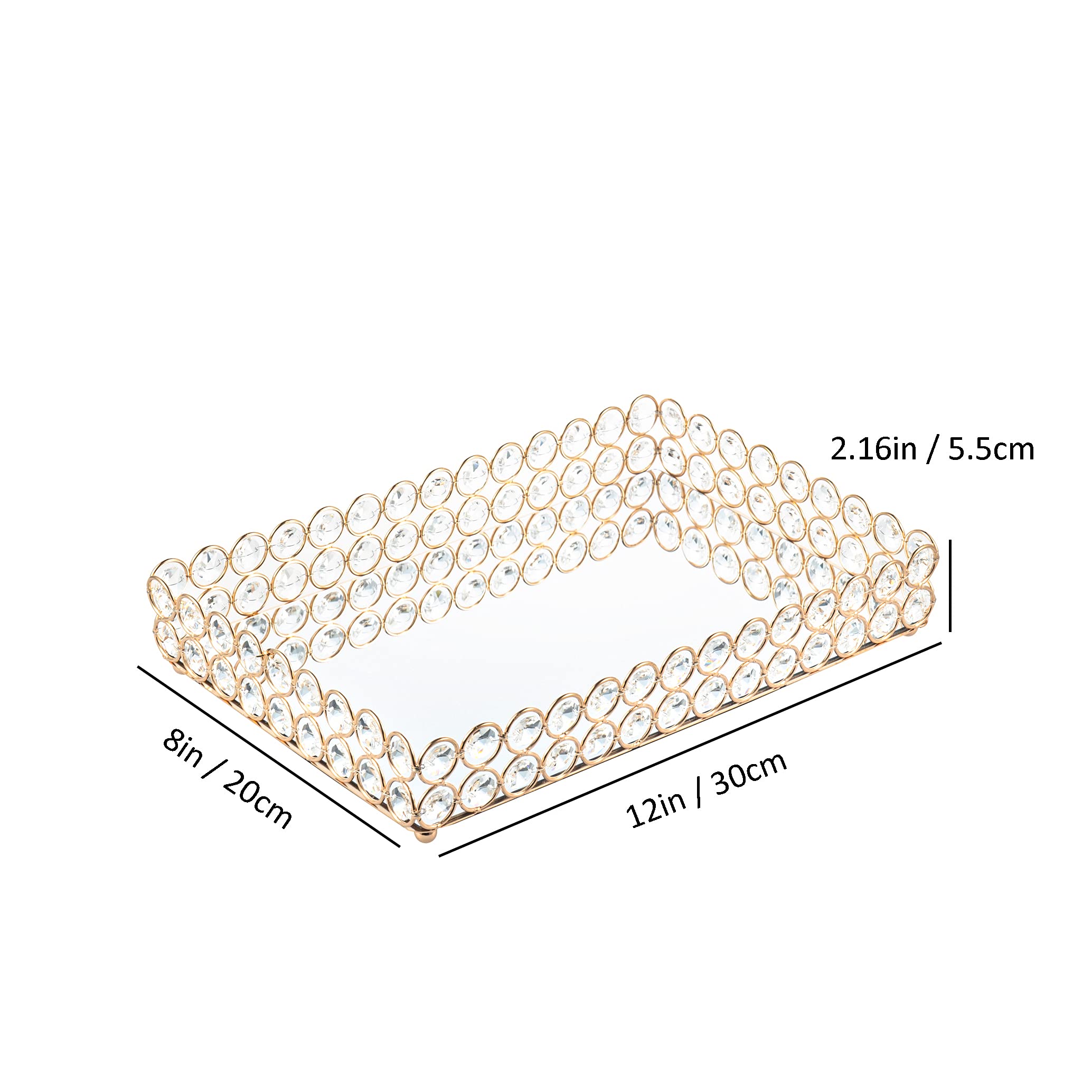 Feyarl Mirrored Crystal Vanity Makeup Tray Ornate Jewelry Trinket Tray Organizer Cosmetic Perfume Bottle Tray Decorative Tray Ho