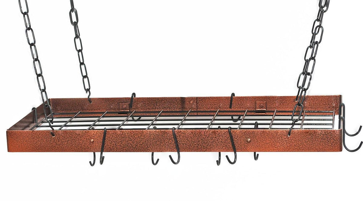 Copper Line Rack Hammered Copper Rectangle Pot Rack With Black – Homenkitchenshop