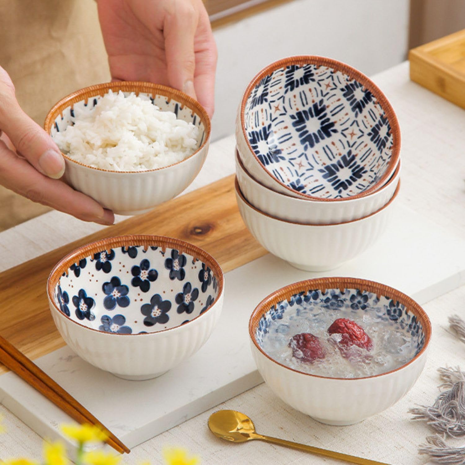 OLWICK 250ml Ceramic Bowls for Cereal, Soup, Pasta, Oatmeal, Salad and Rice, Microwave and Dishwasher Safe, Beautiful Gift Box P