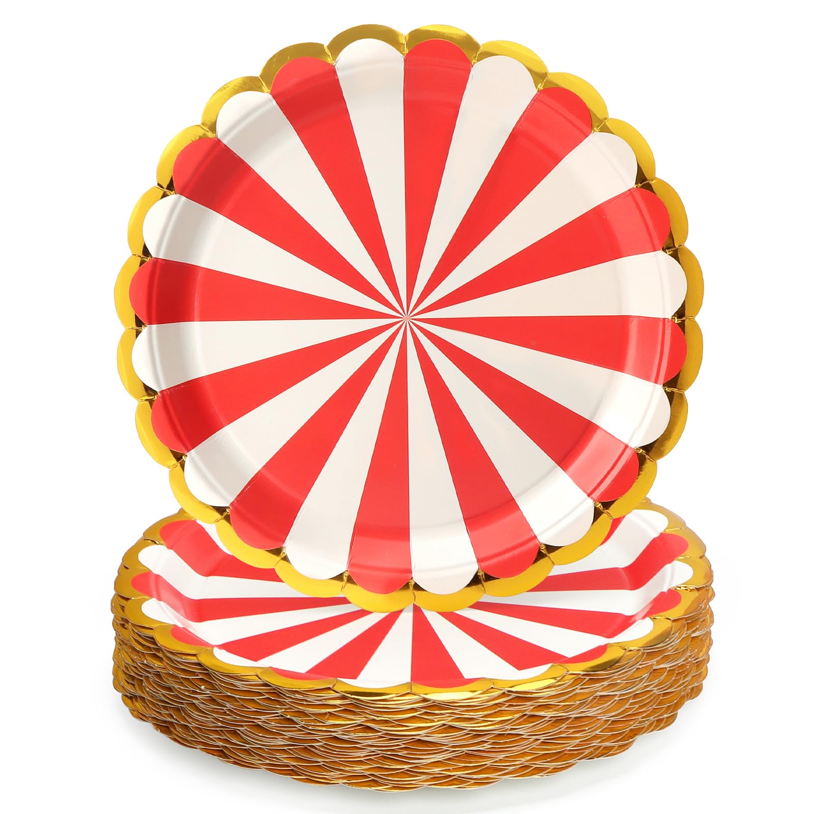 UVTQSSP 50 Pcs Party Plates, Red Disposable 9 inch Scalloped Paper Dinner Plates Sets Party Supplies for Birthday Baby Shower Br
