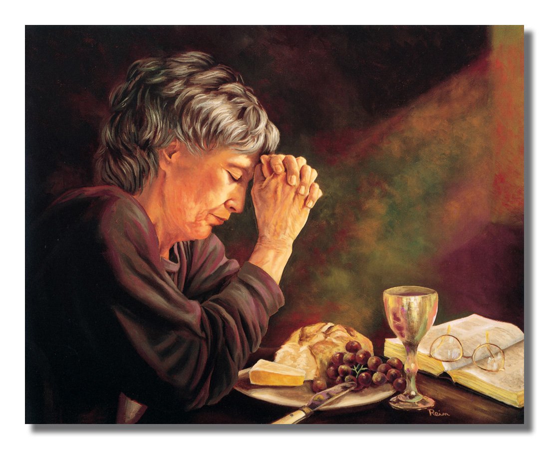 Gratitude Lady Praying At Dinner Table Daily Bread Grace Religious Wall Picture 8X10 Art Print