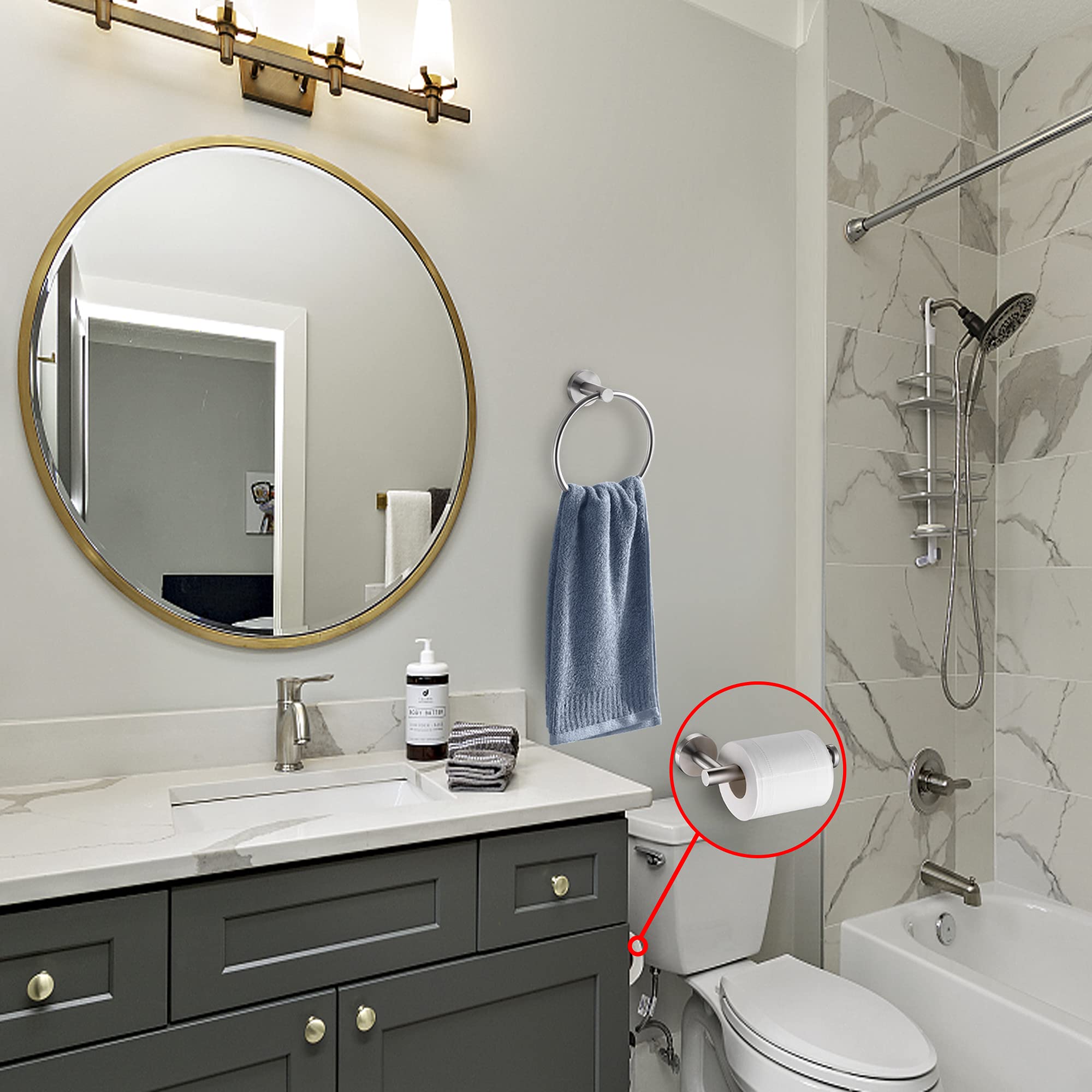 Brushed Nickel Toilet Paper Holder And Hand Towel Ring Set 2 Pieces Bathroom Hardware Accessories Set Sus 304 Stainless Steel He