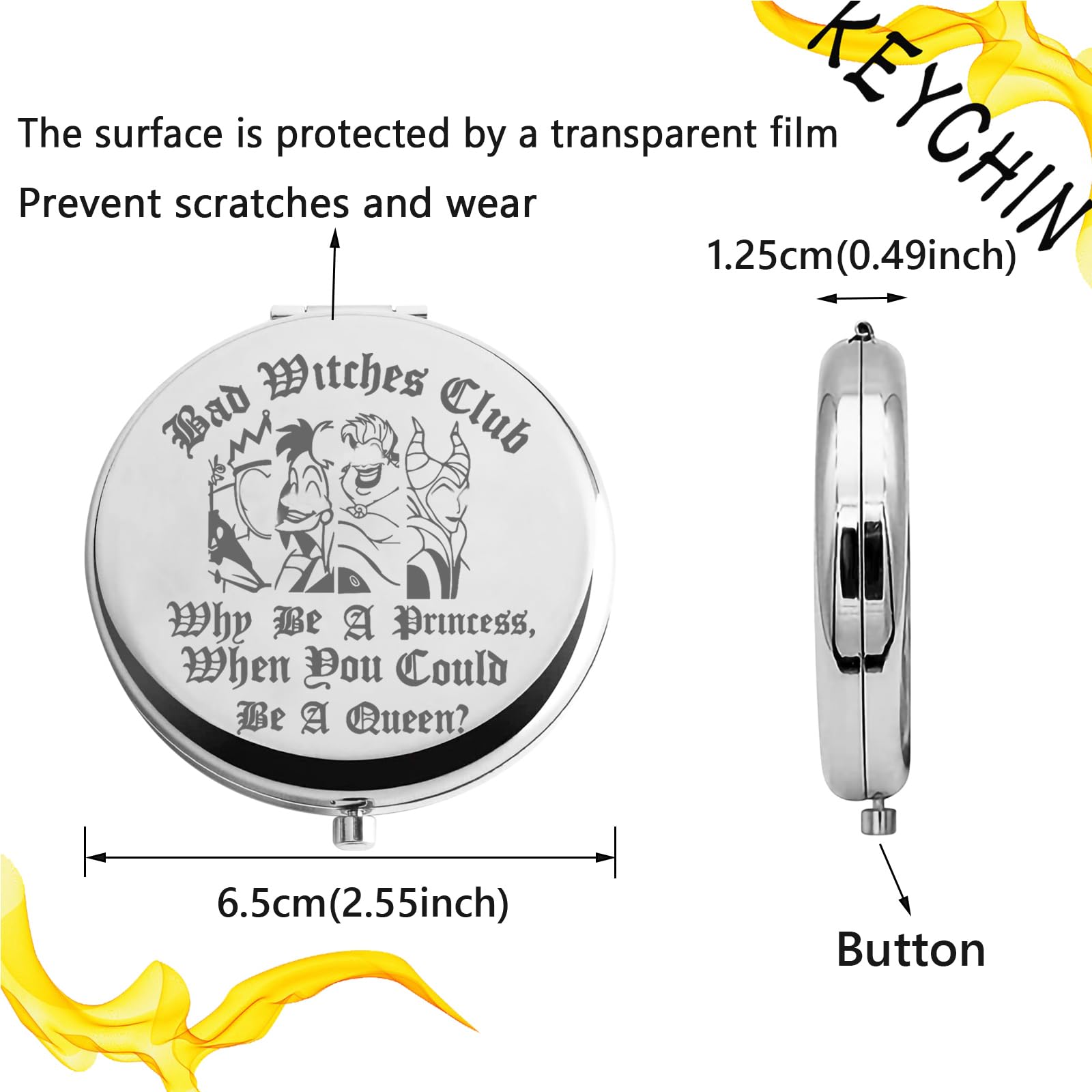 Keychin Villains Club Pocket Mirror Evil Queen Fans Gifts Bad Witches Club When Be A Princess When You Could Be A Queen Compact
