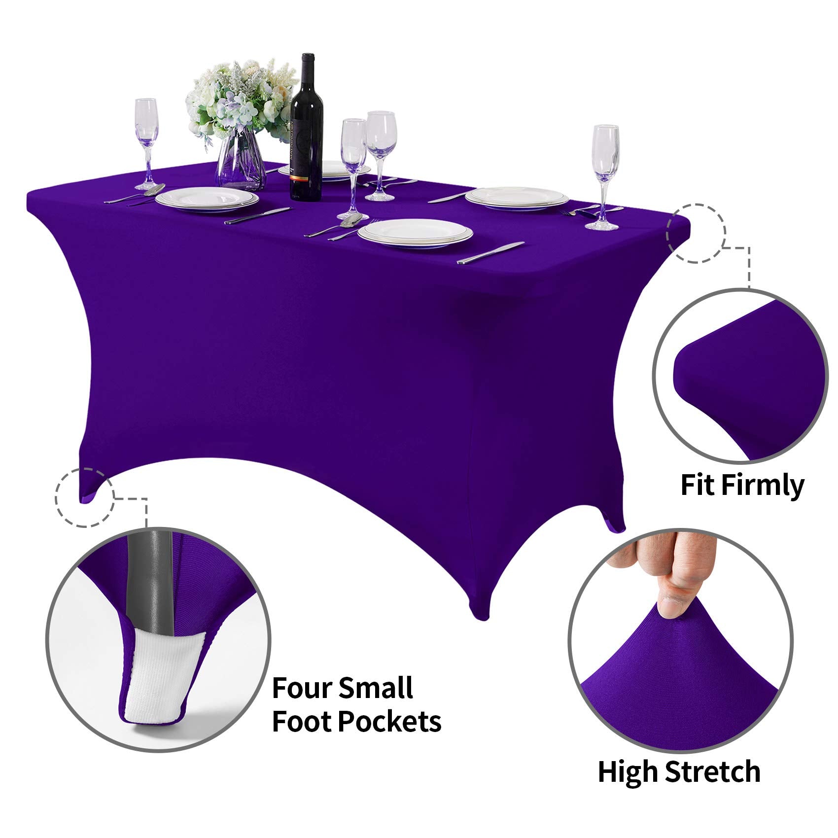 Hezuzo Spandex Table Cover For 4Ft Table Universal Fitted Stretch Tablecloth For Party, Banquet, Wedding And Events-Purple